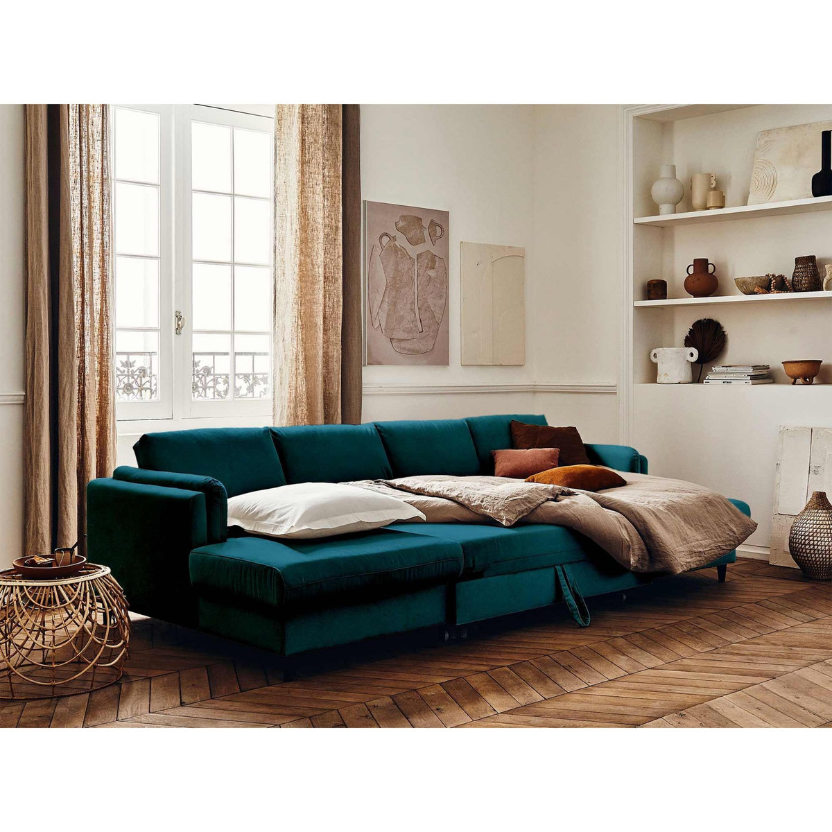 LISA DESIGN Brooke - canapé panoramique en u - 7 places - convertible avec coffre - en velours