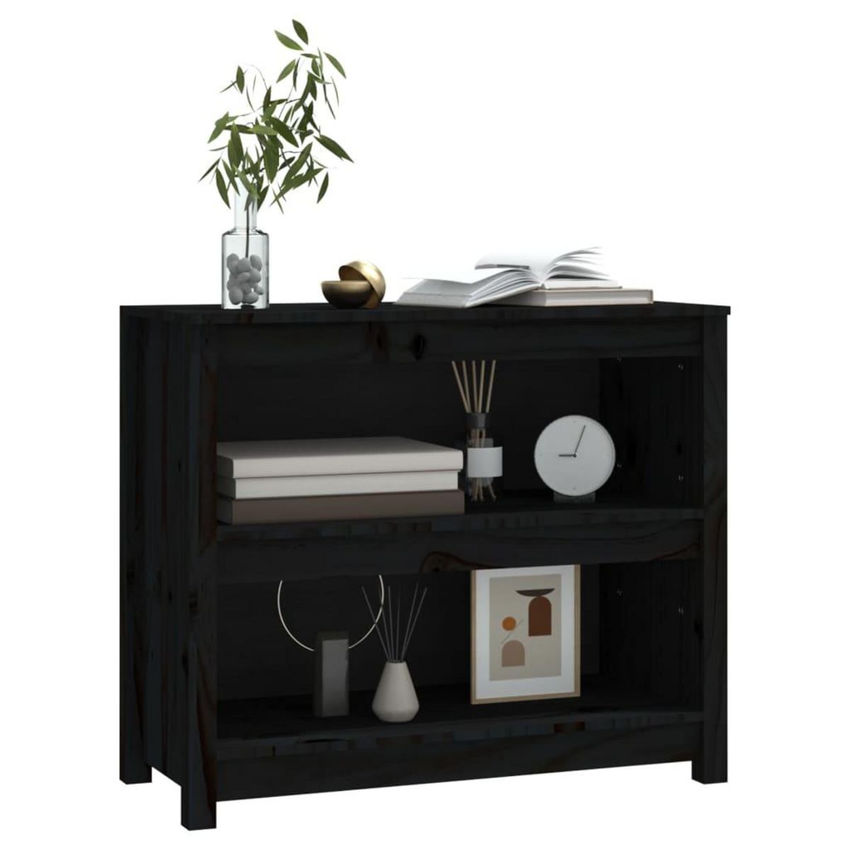 VIDAXL Bibliotheque Noir 80x35x68 cm Bois de pin massif