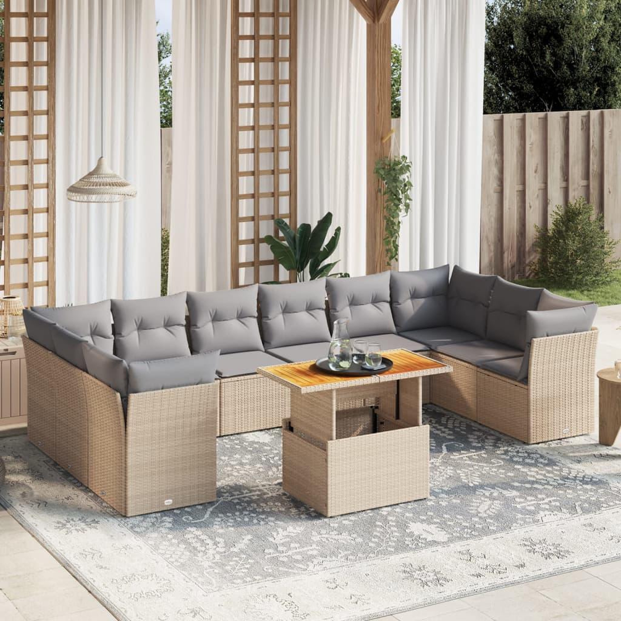 VIDAXL Salon de jardin 11 pcs avec coussins beige resine tressee