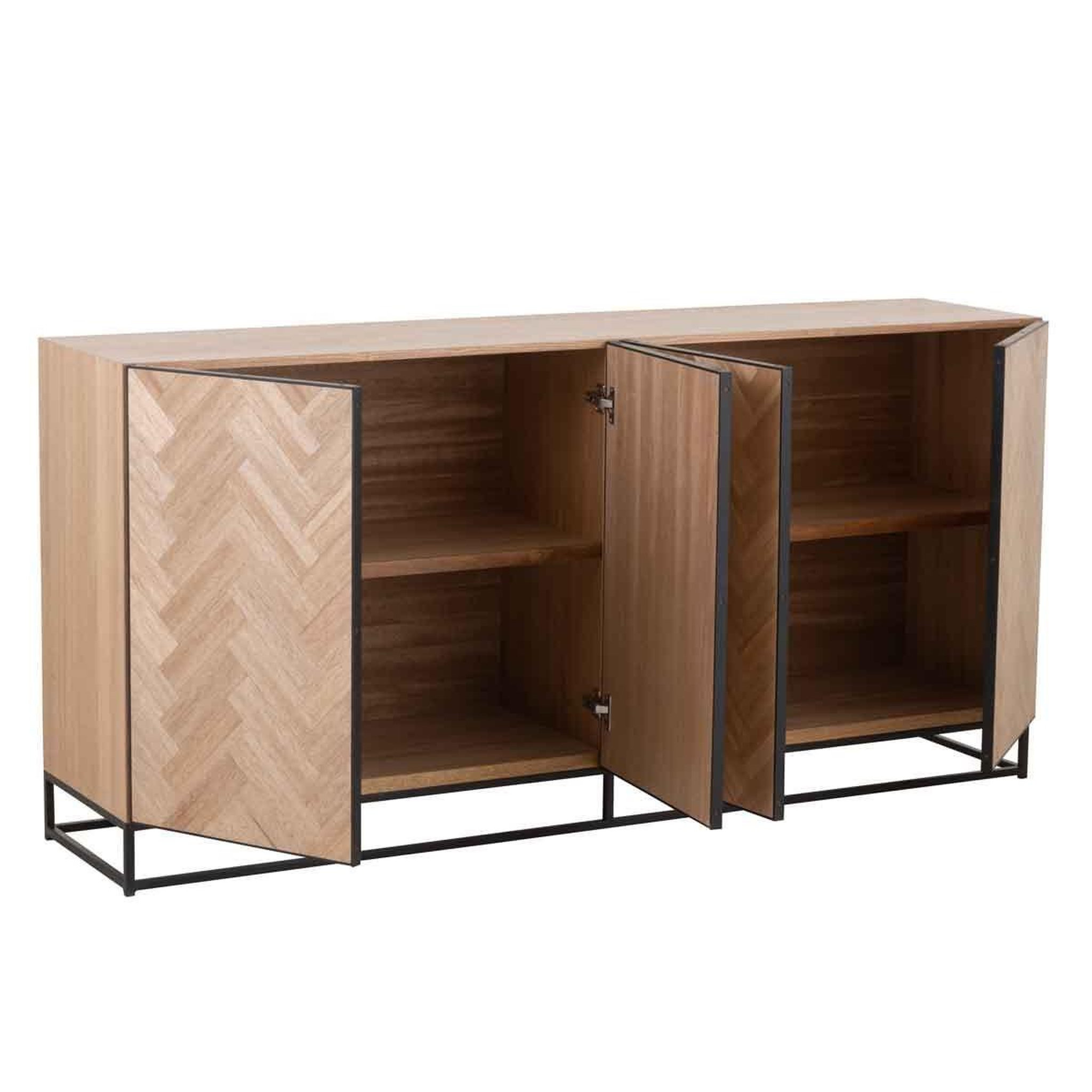 Voir la diapositive 5 : J-LINE Buffet 4 portes  miraza  180cm naturel & noir