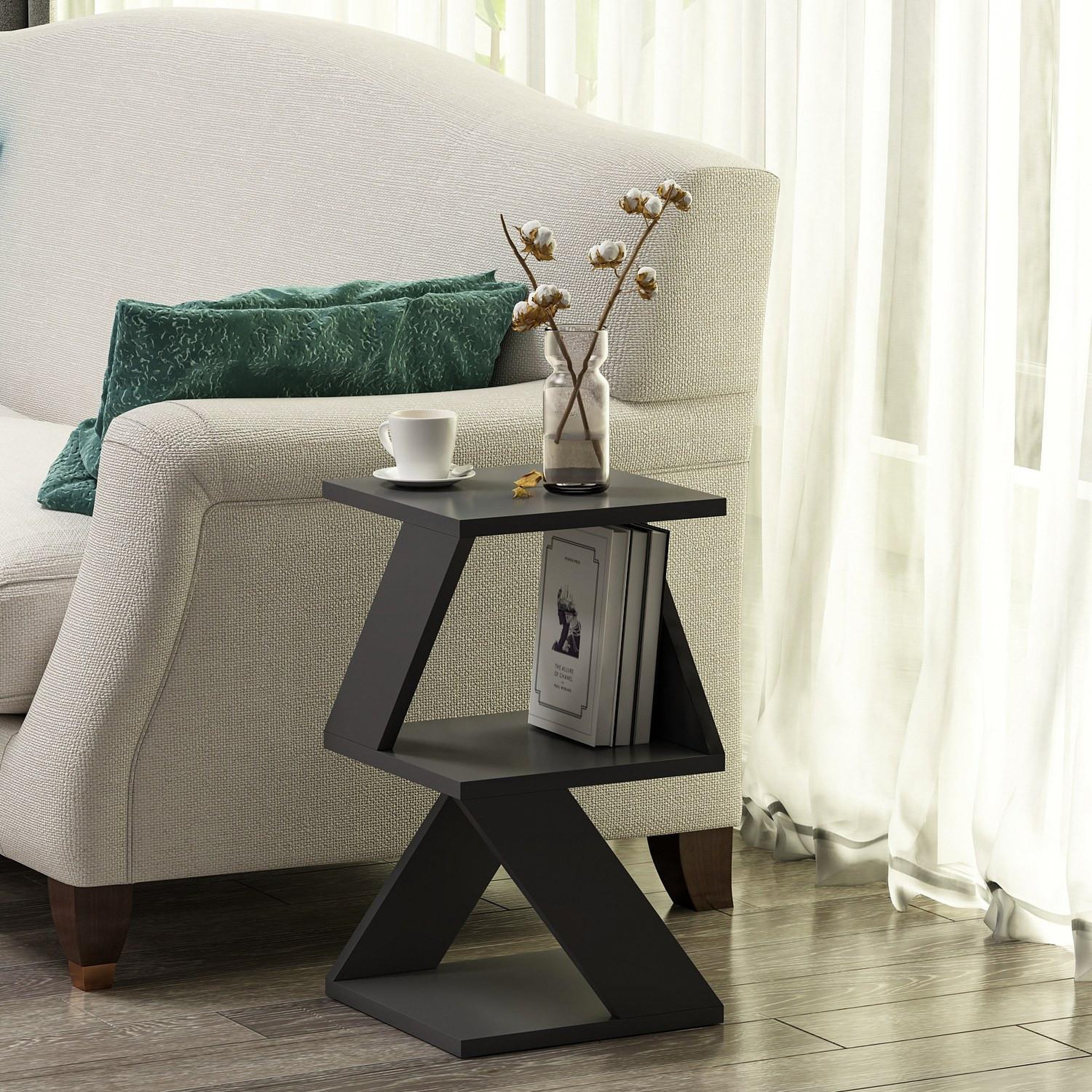 Voir la diapositive 3 : Habitat et Jardin Table d'appoint en bois  albeni  - 30 x 30 x 50 cm - anthracite