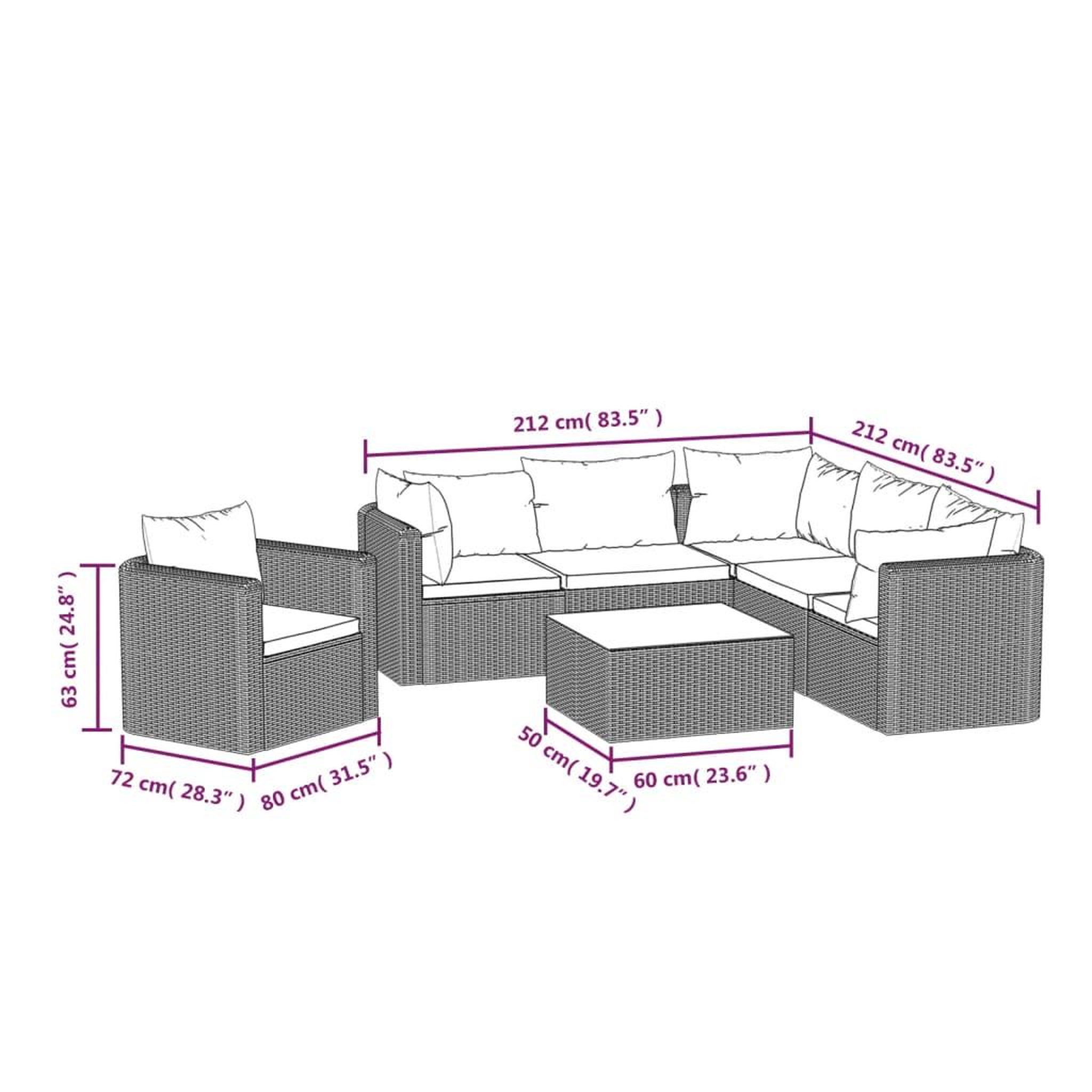 Voir la diapositive 6 : VIDAXL Salon de jardin 7 pcs avec coussins Resine tressee Noir