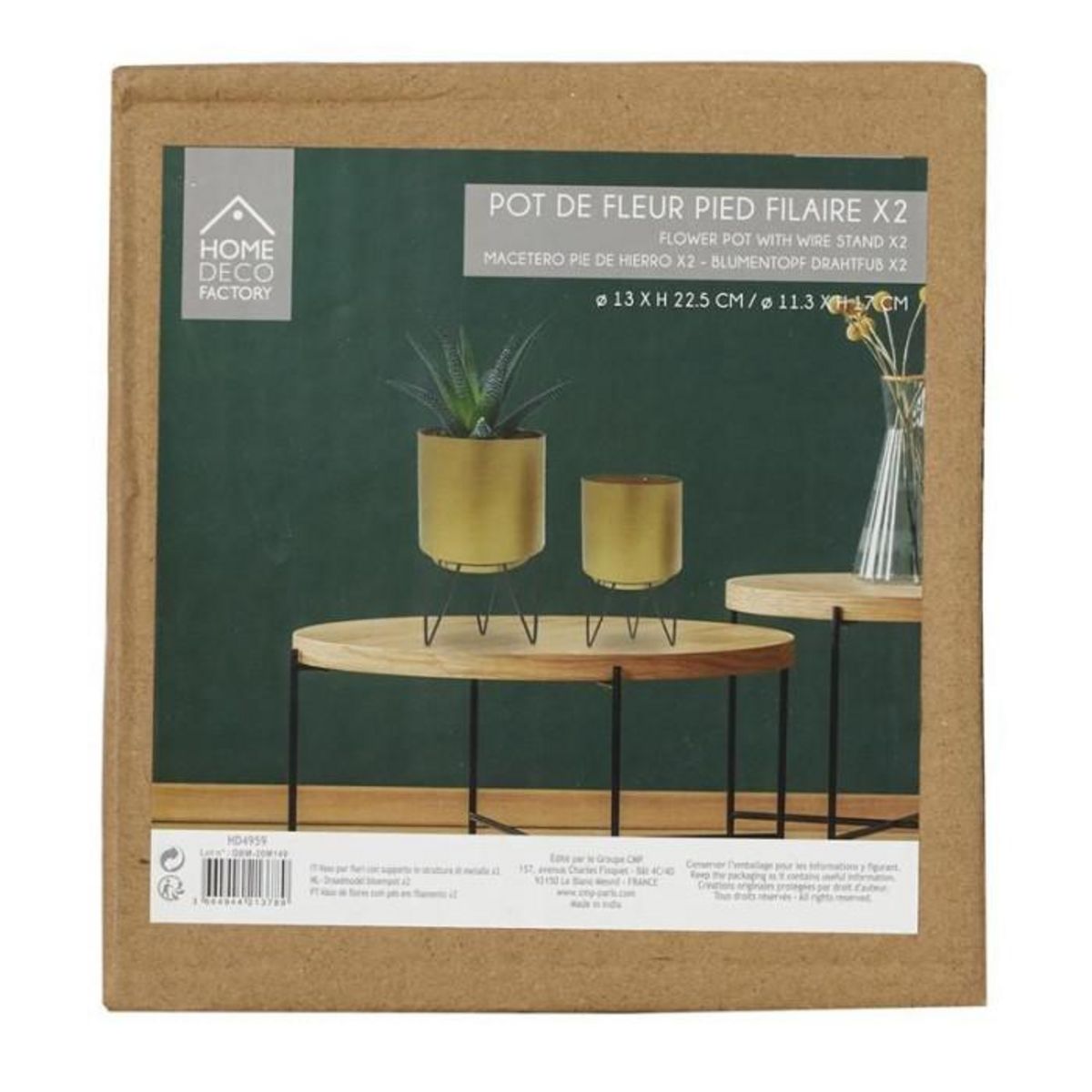 Paris Prix Lot de 2 Pots à Fleurs  Pied Filaire  22cm Or