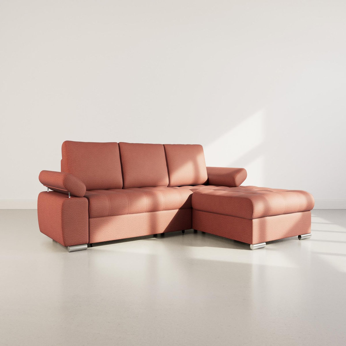 BEST MOBILIER Bianca - canapé d'angle droit 4 places convertible avec coffre en tissu texturé