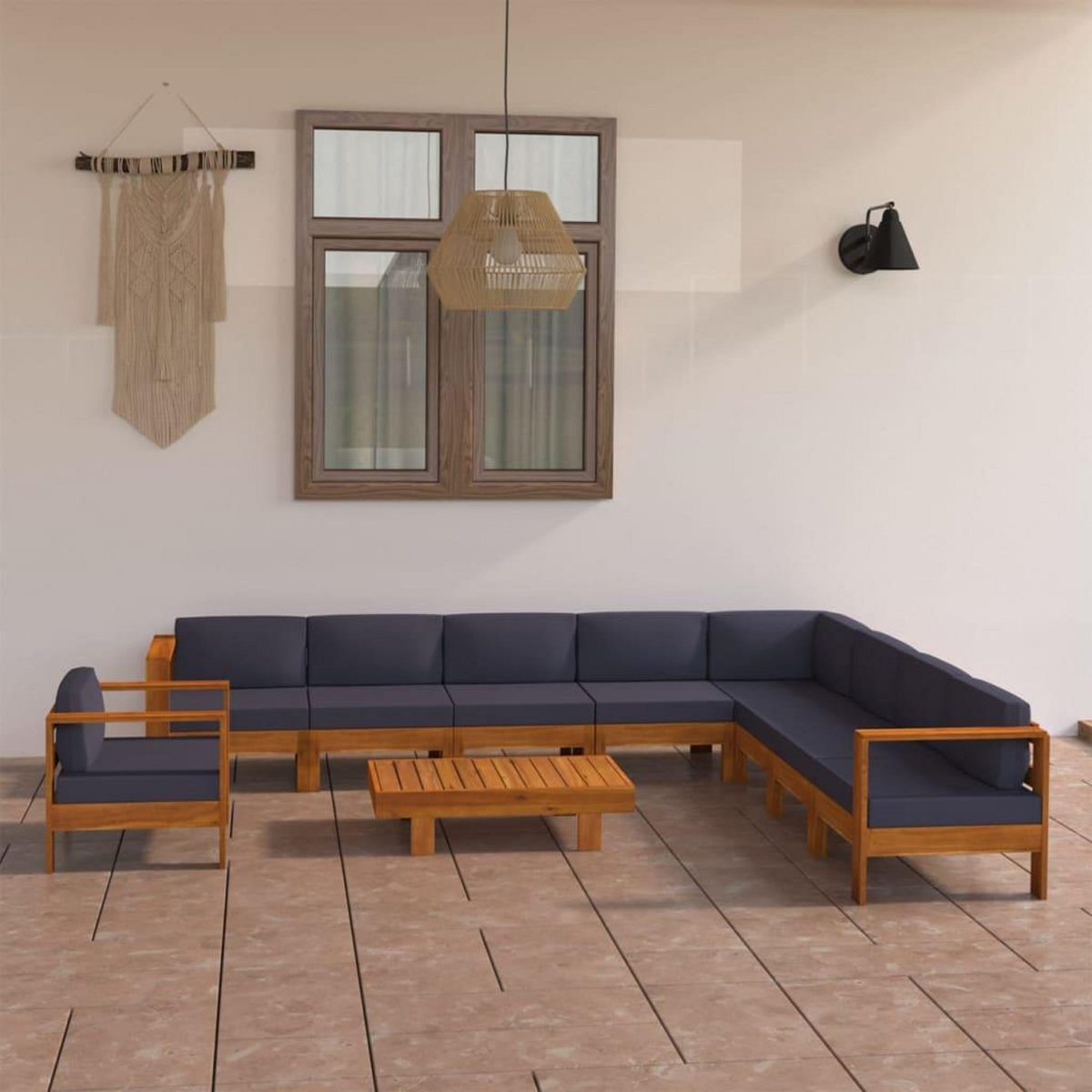 VIDAXL Salon de jardin 10 pcs avec coussins gris fonce Bois d'acacia