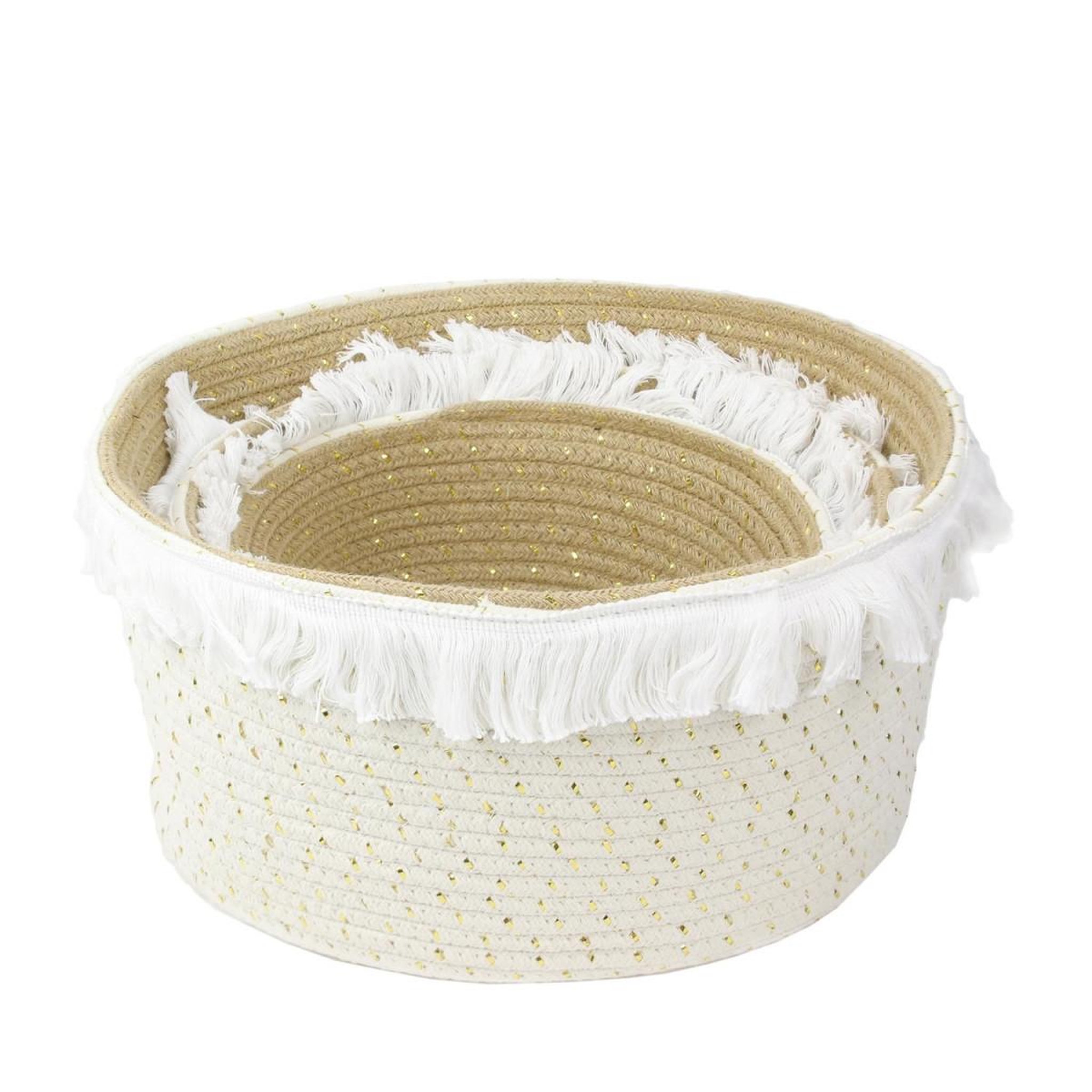 Voir la diapositive 3 : The Home Deco Factory Lot de 3 Paniers de Rangement  Franges  35cm Blanc