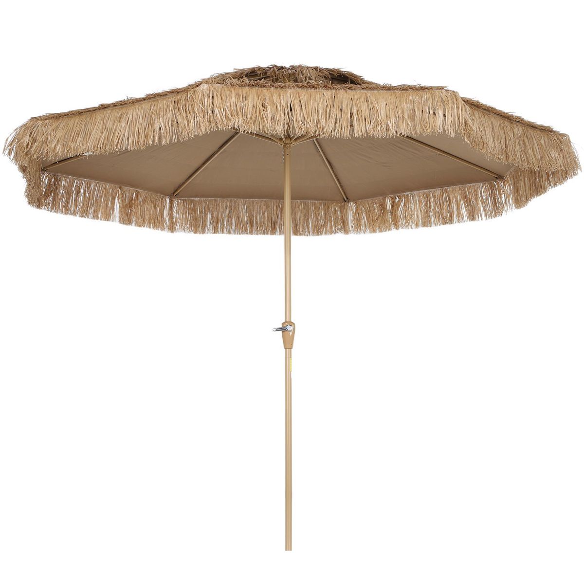 OUTSUNNY Parasol droit style Hawaïen - parasol à franges raphia diamètre 294 cm - manivelle métal marron clair