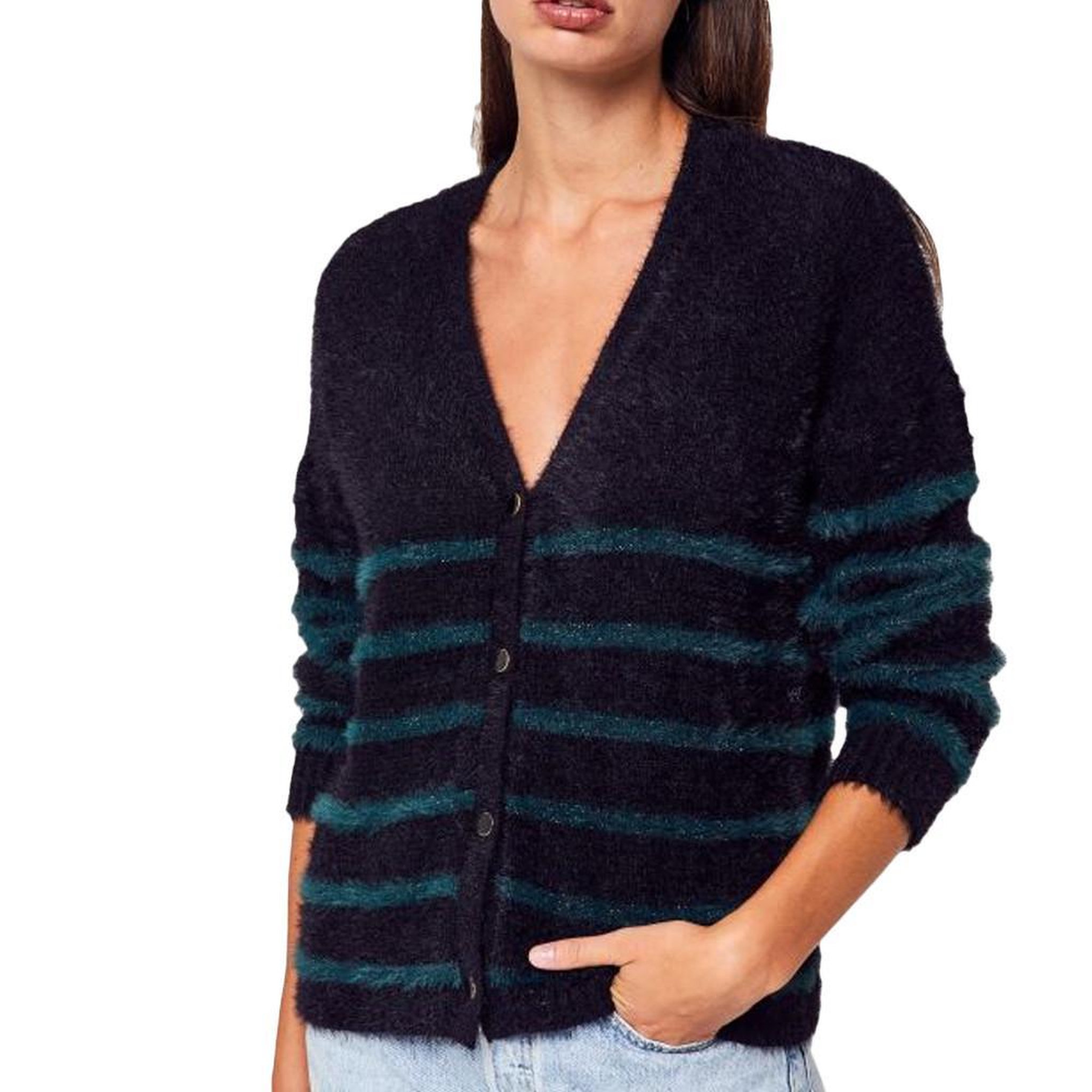 Voir la diapositive 2 : Pieces Gilet noir/vertà rayures femme pieces jana
