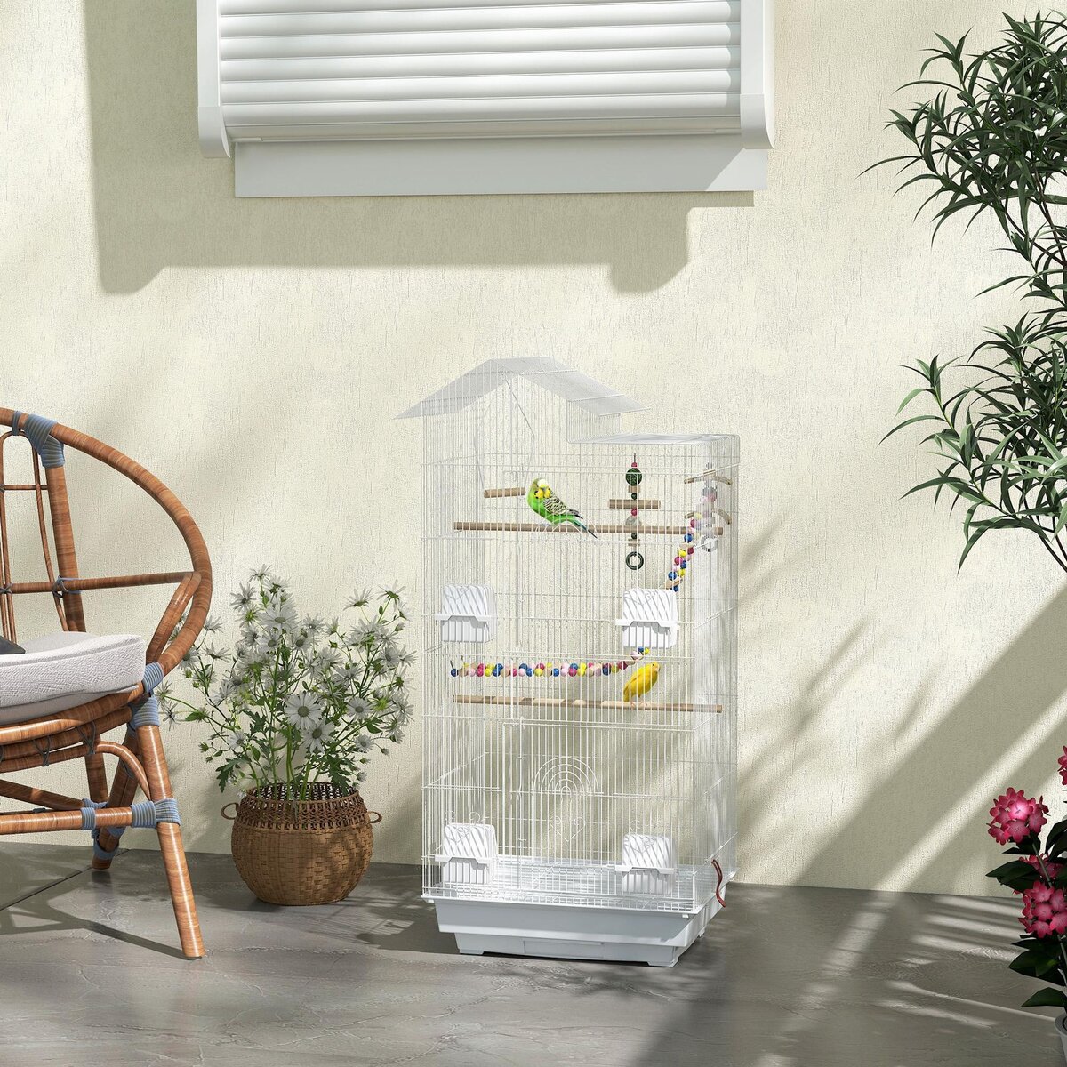 PAWHUT Cage à oiseaux volière 46 x 36 x 100 cm - 2 portes, 9 trappes, plateau déjection, nombreux accessoires