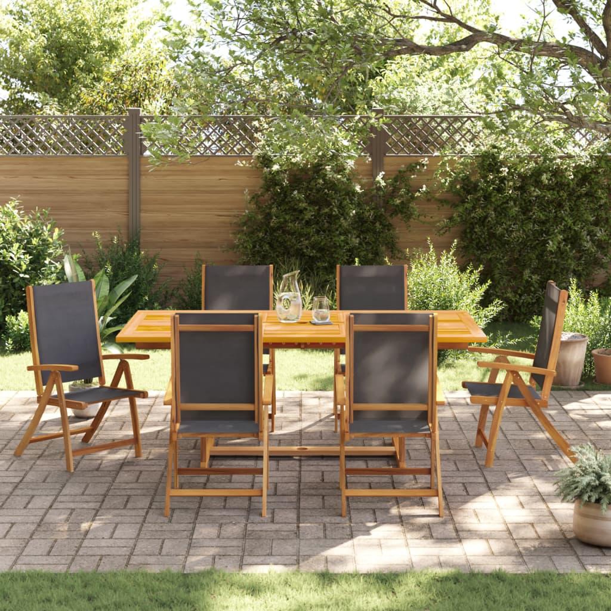 Voir la diapositive 3 : VIDAXL Ensemble a Manger de jardin 7pcs bois d'acacia solide textilene