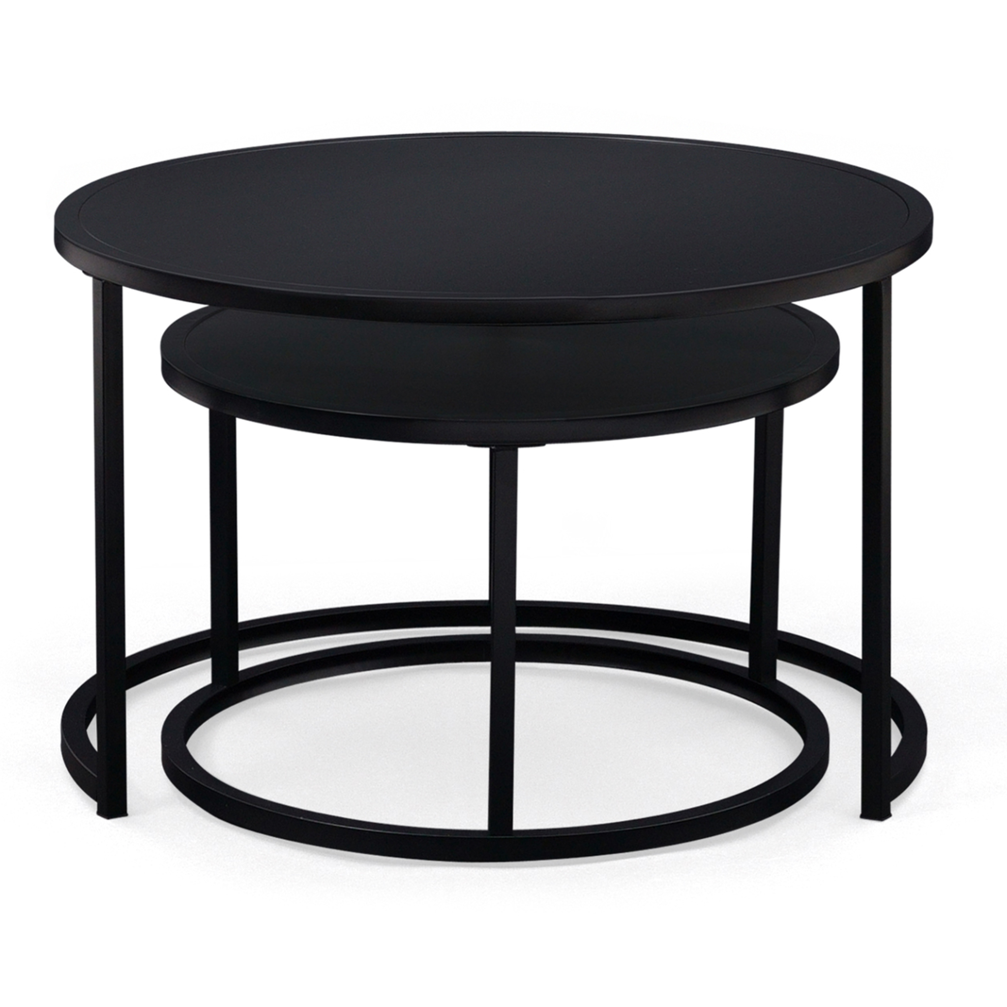 Voir la diapositive 3 : ID MARKET Lot de 2 tables basses gigognes davis rondes 54/70 en métal noir mat design industriel