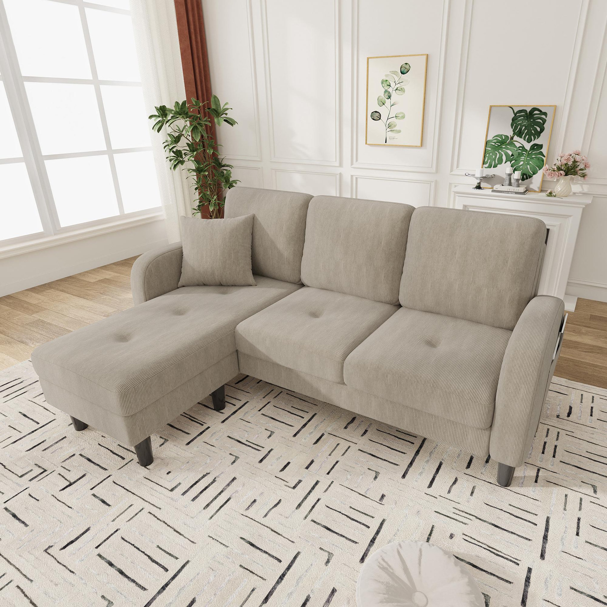 Voir la diapositive 2 : MERAX Canapé d'angle réversible fixe 3 places tissu