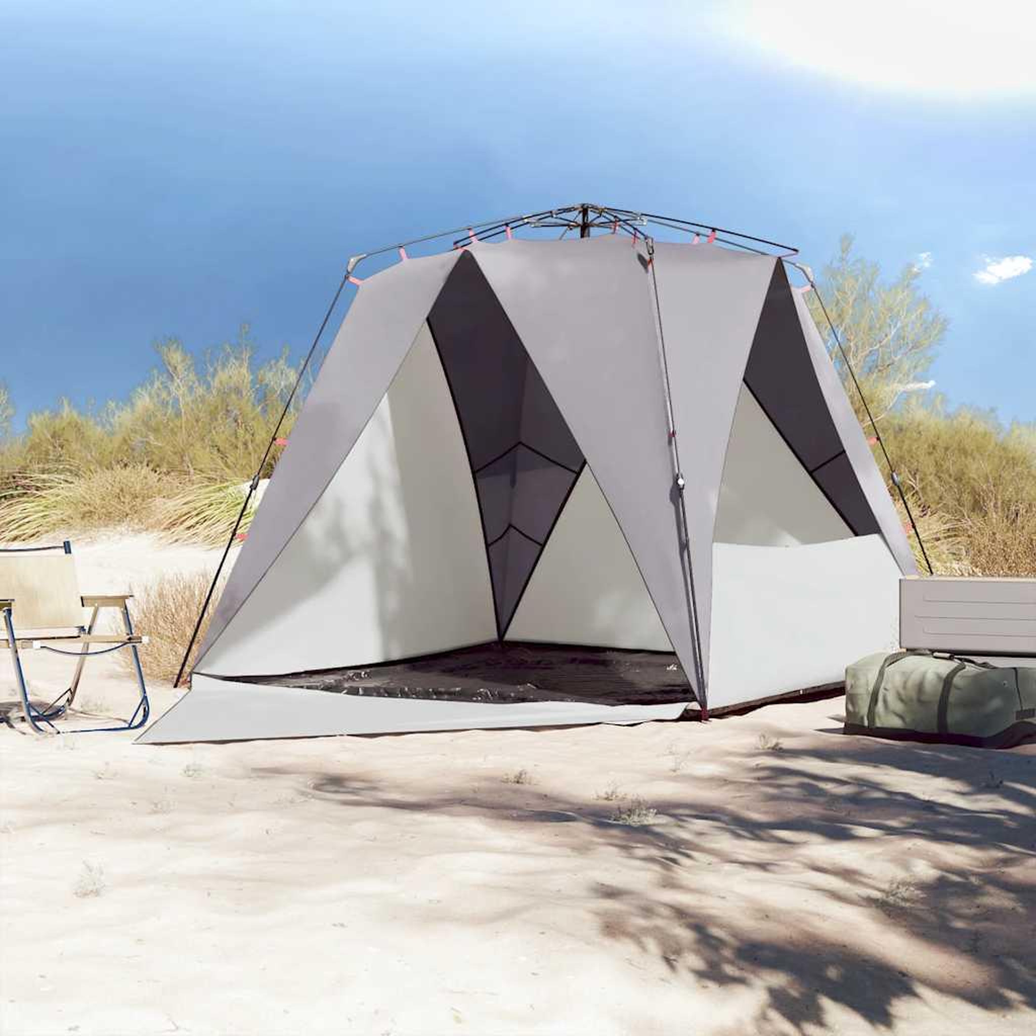 Voir la diapositive 3 : VIDAXL Tente de plage 4 personnes gris liberation rapide impermeable