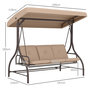 Voir la diapositive 3 : OUTSUNNY Balancelle de jardin convertible 3 places avec coussins métal polyester kaki