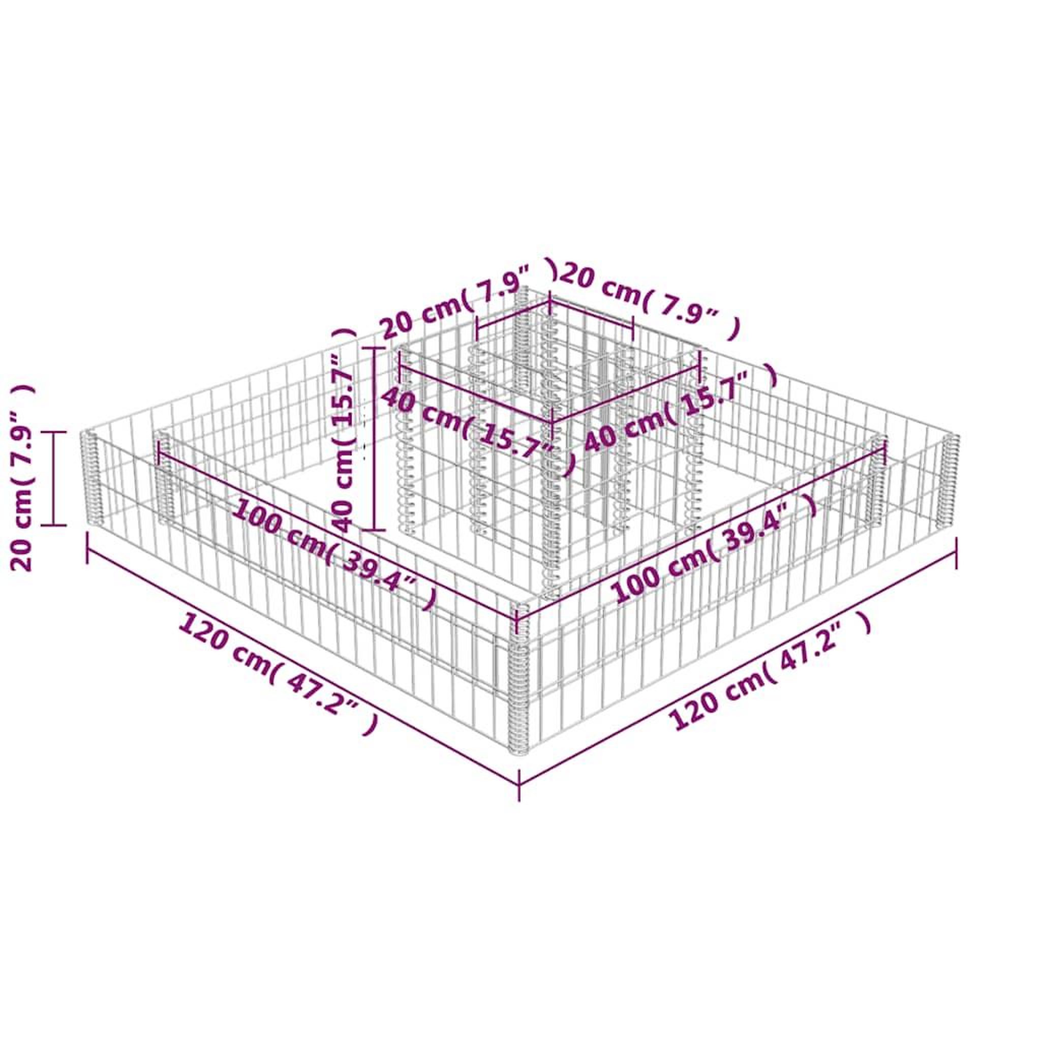 Voir la diapositive 6 : VIDAXL Jardiniere en gabion Acier galvanise 120x120x20 cm