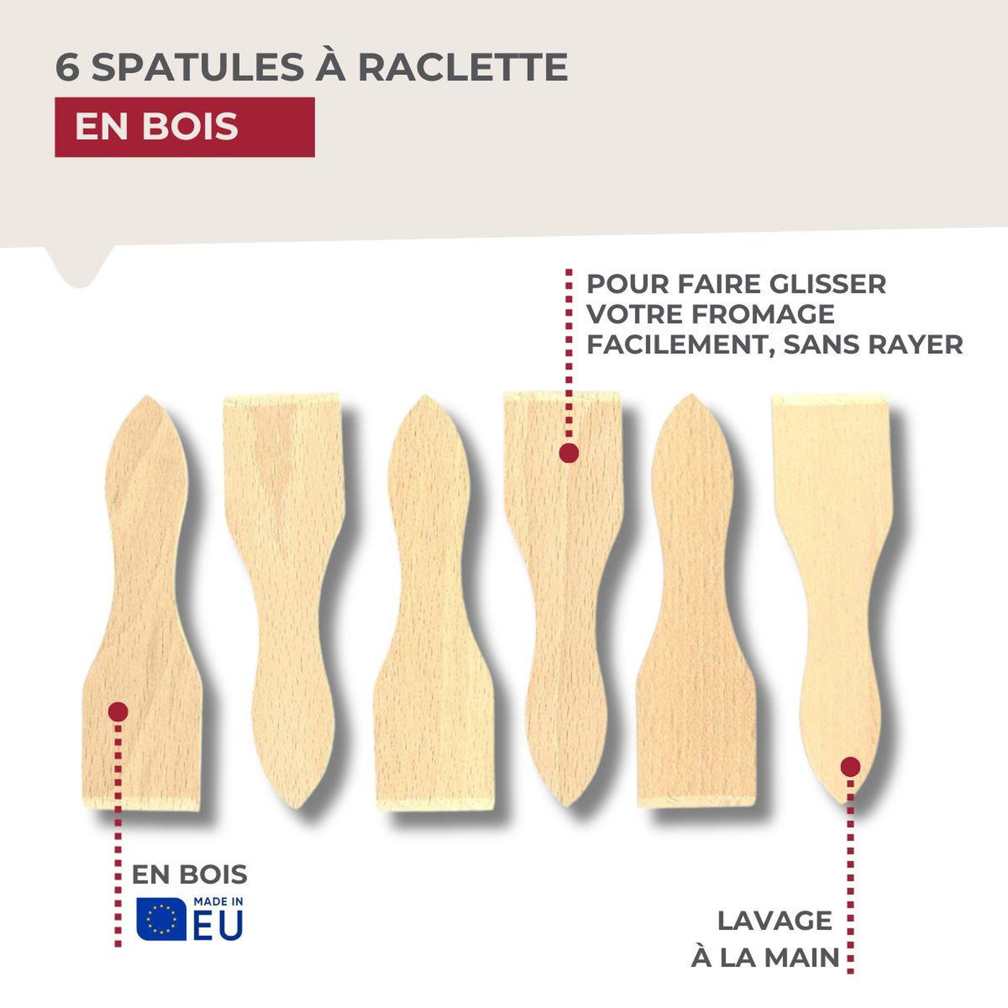 Voir la diapositive 6 : Fackelmann Lot de 6 spatules à raclette en bois 13 cm fackelmann wood edition