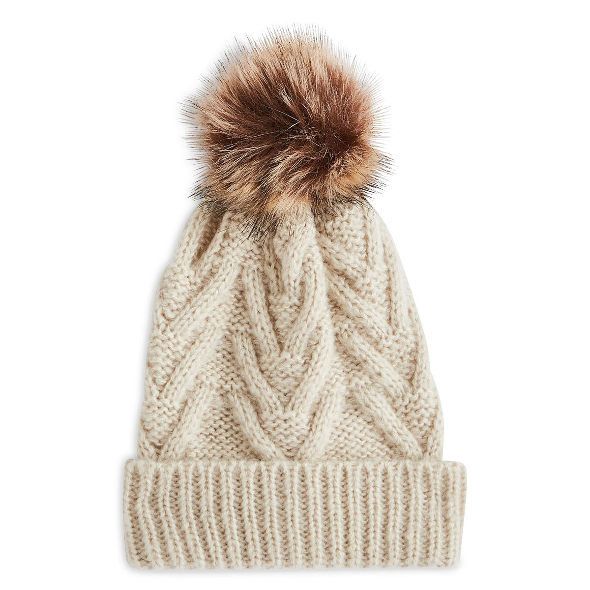 INEXTENSO Bonnet torsade pompon beige femme