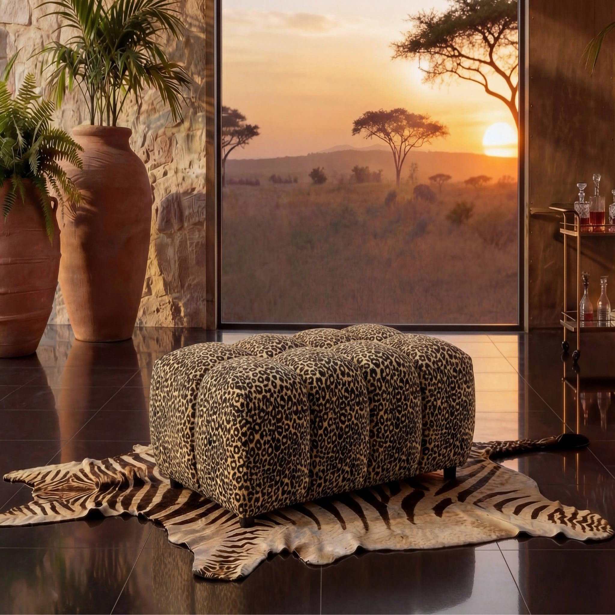 Voir la diapositive 2 : CASANOVA PARIS Alexia - pouf en tissu imprimé animalier 120x60x40