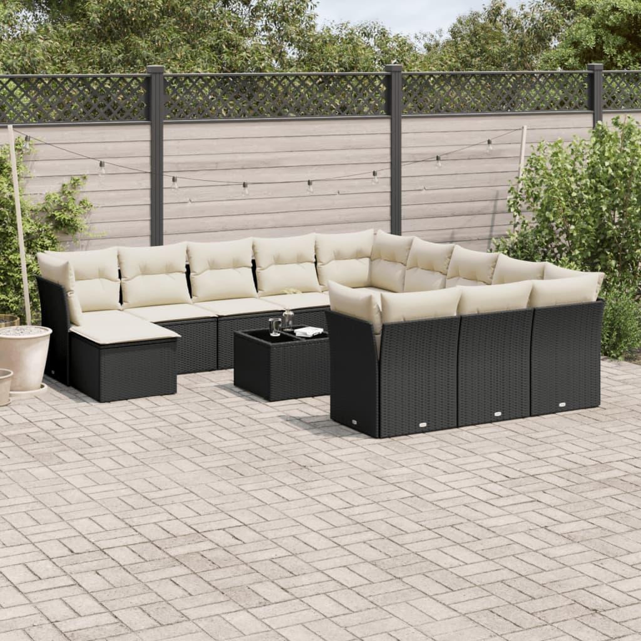 VIDAXL Salon de jardin avec coussins 13 pcs noir resine tressee