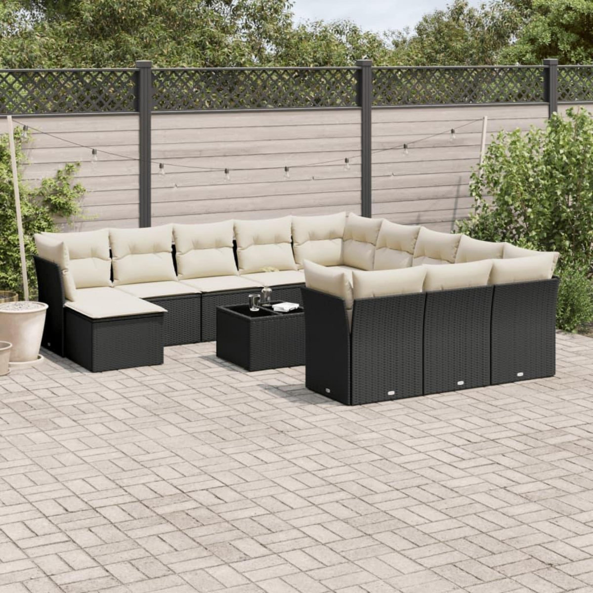 VIDAXL Salon de jardin avec coussins 13 pcs noir resine tressee