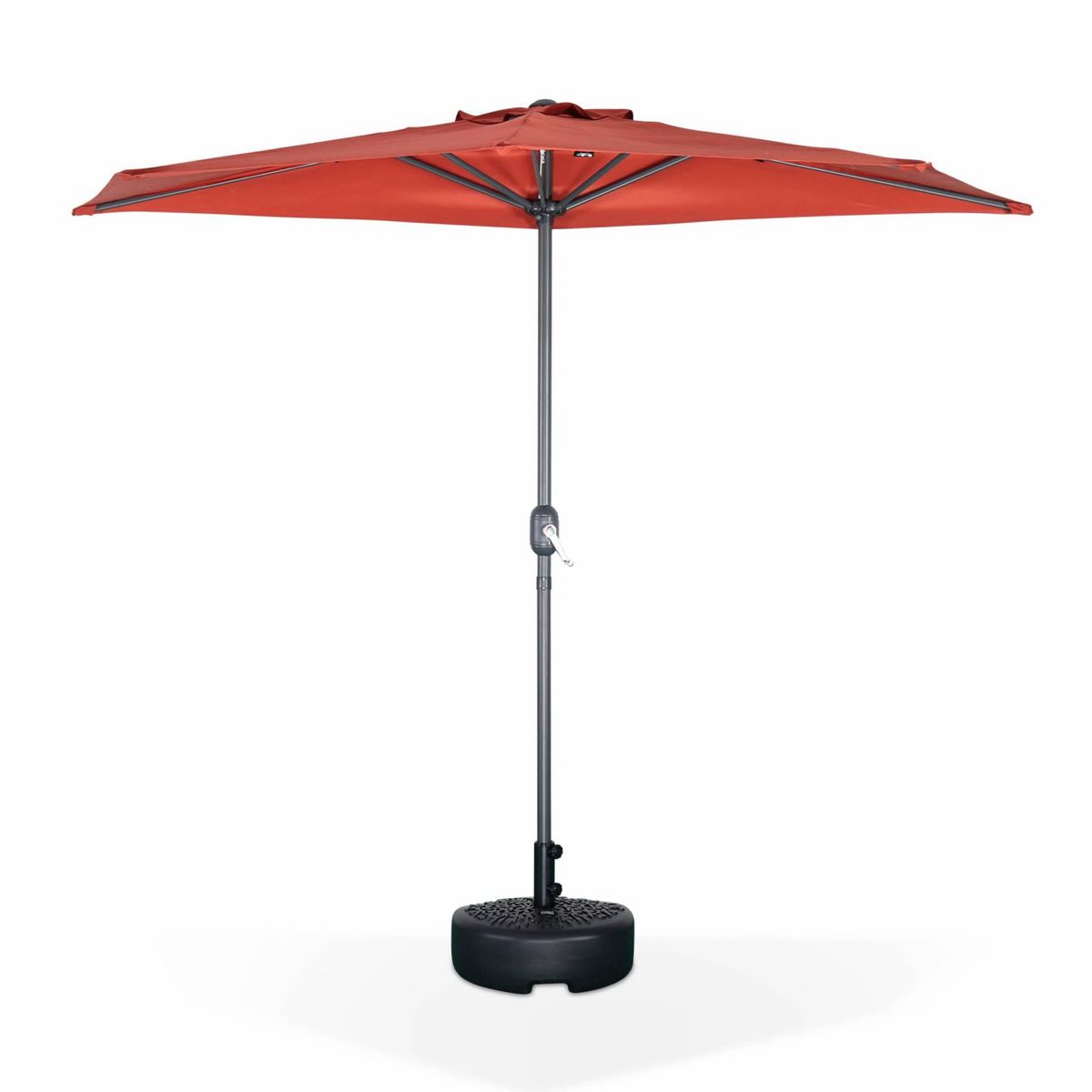 SWEEEK Parasol de balcon Ø250cm  – CALVI – Demi-parasol droit, mât central en aluminium avec manivelle d'ouverture