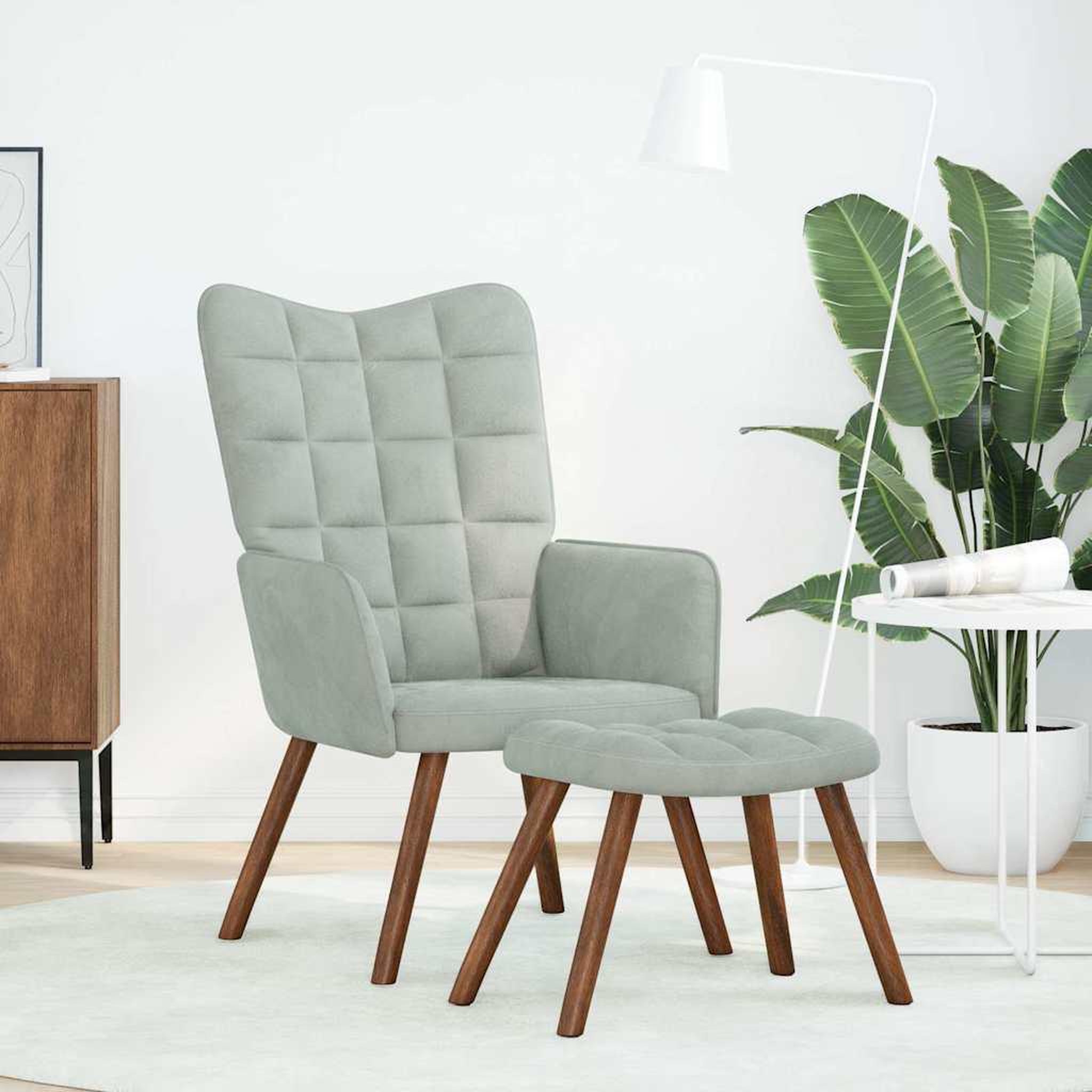 Voir la diapositive 3 : VIDAXL Chaise de relaxation avec tabouret Gris clair Velours