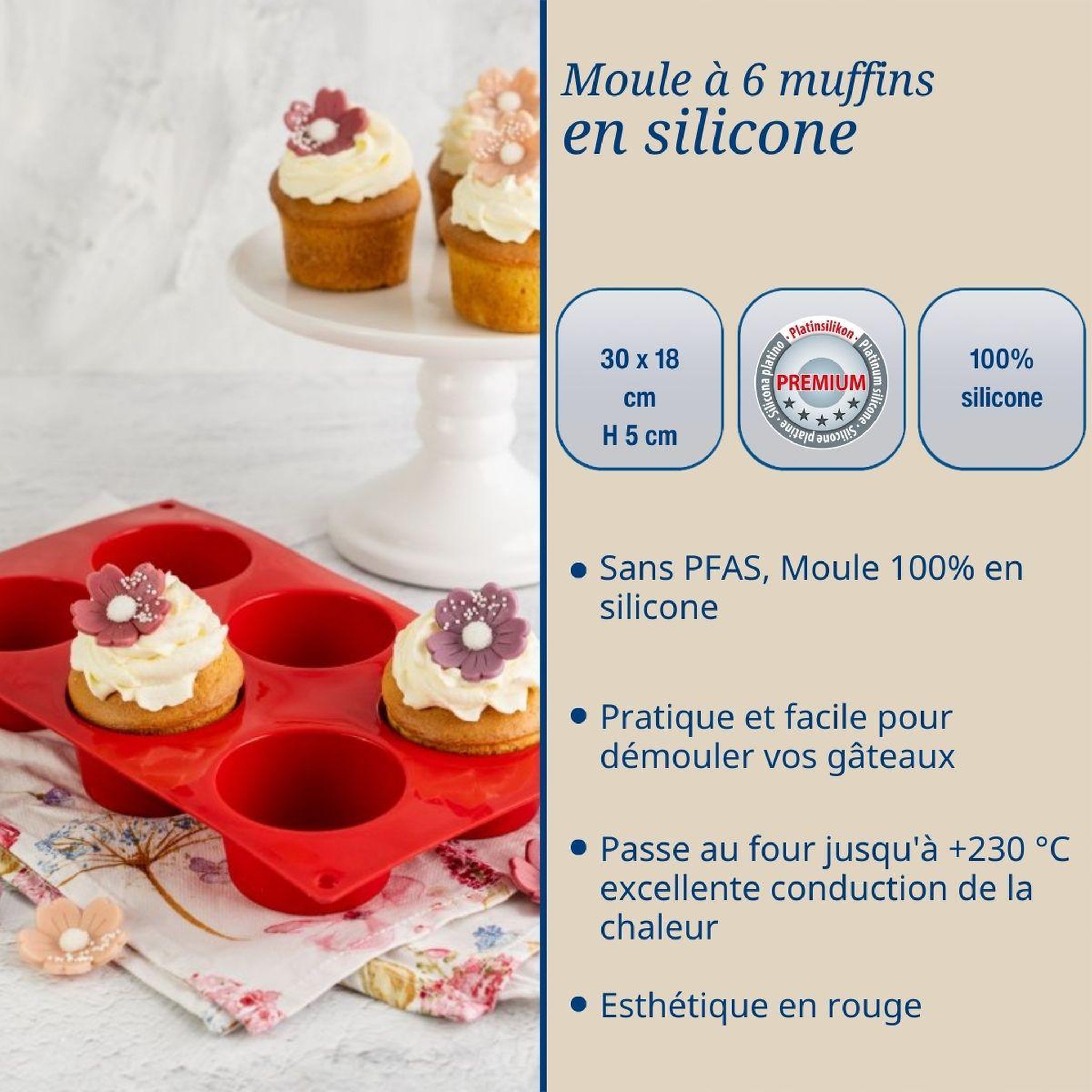 Voir la diapositive 2 : DR.OETKER Moule à muffins 6 empreintes 30 x 18 cm dr.oetker flexxibel love