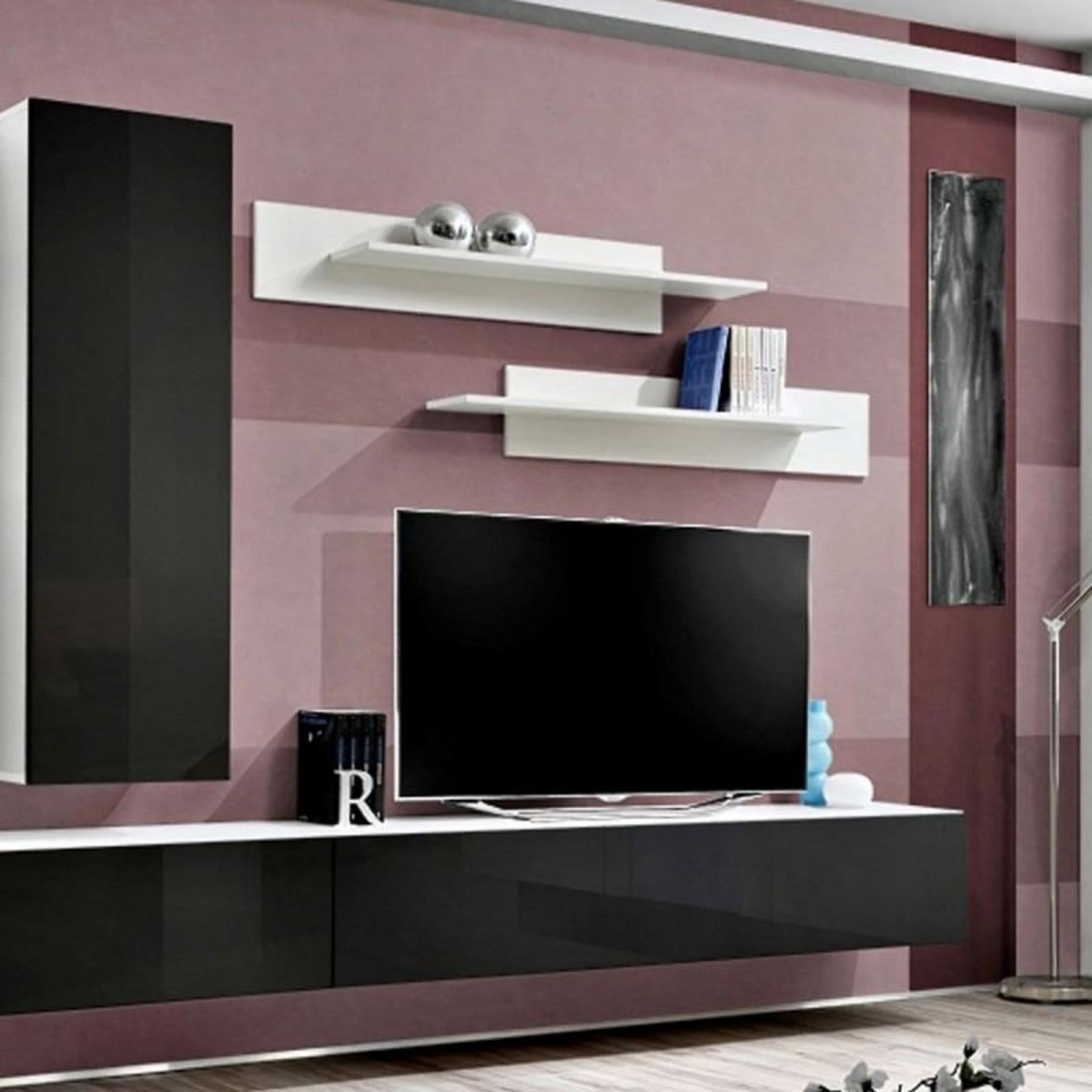 Paris Prix Meuble TV Mural Design  Fly I  320cm Noir & Blanc