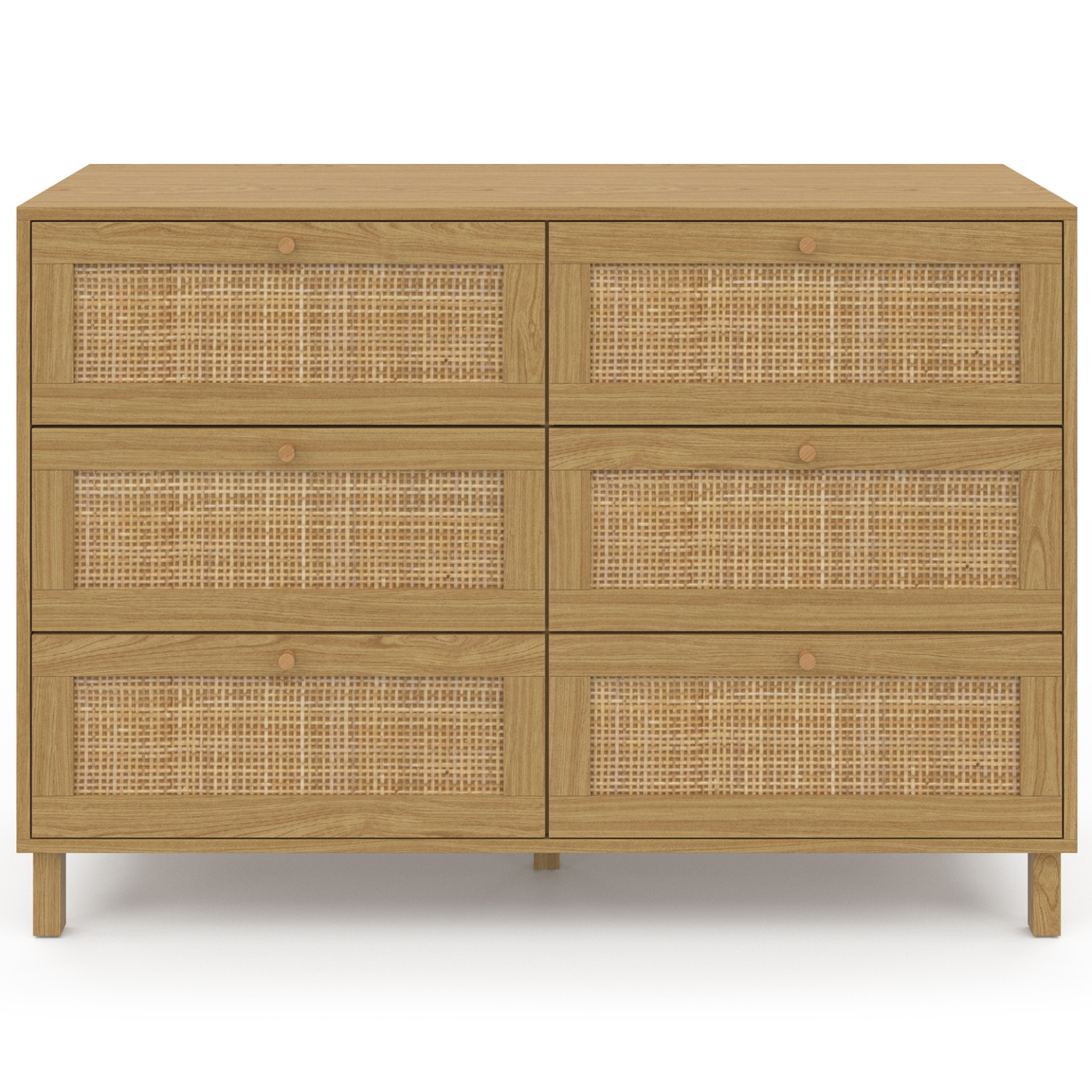 Voir la diapositive 3 : ID MARKET Commode 6 tiroirs hanae 115 cm effet naturel cannage
