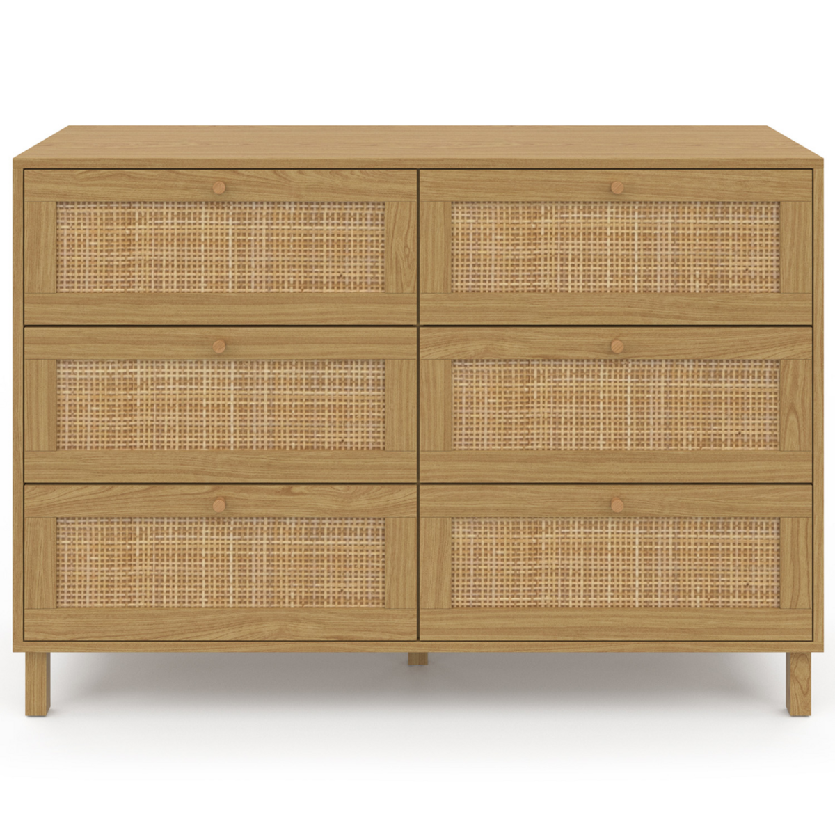 ID MARKET Commode 6 tiroirs HANAE 115 cm effet naturel cannage