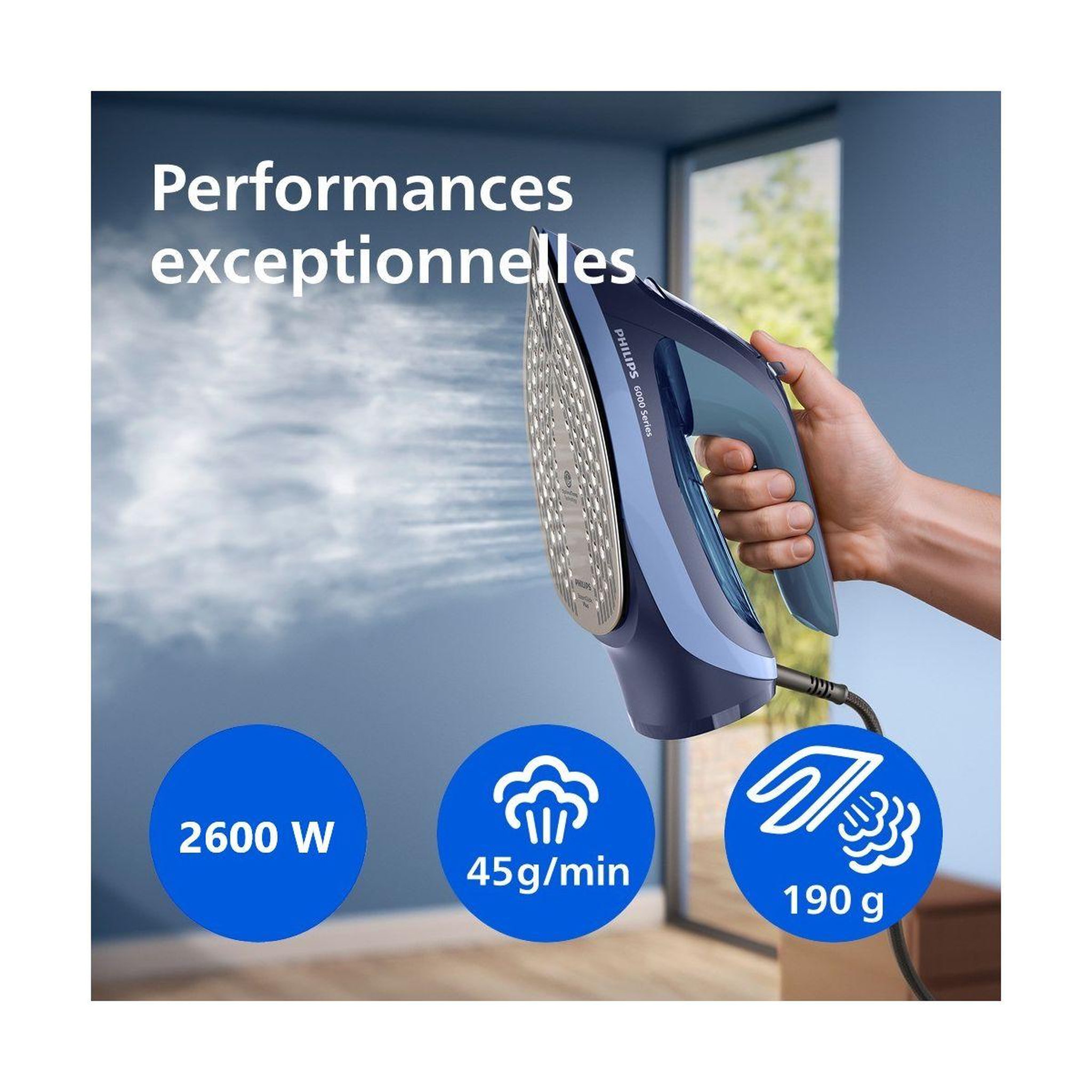 Voir la diapositive 4 : Philips Fer à repasser dst6120/20 fer à vapeur série 6000 bleu/noir, 2600w