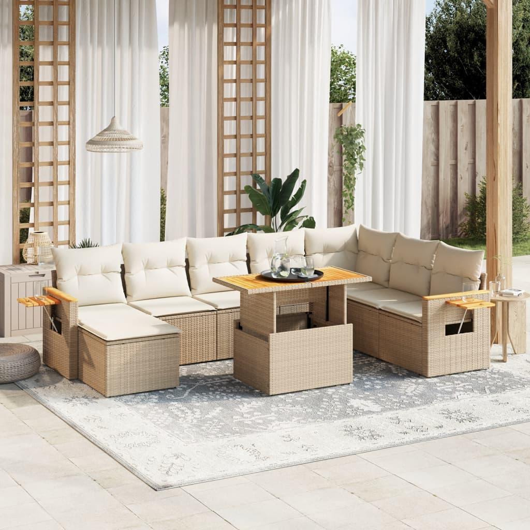 VIDAXL Salon de jardin avec coussins 9 pcs beige resine tressee