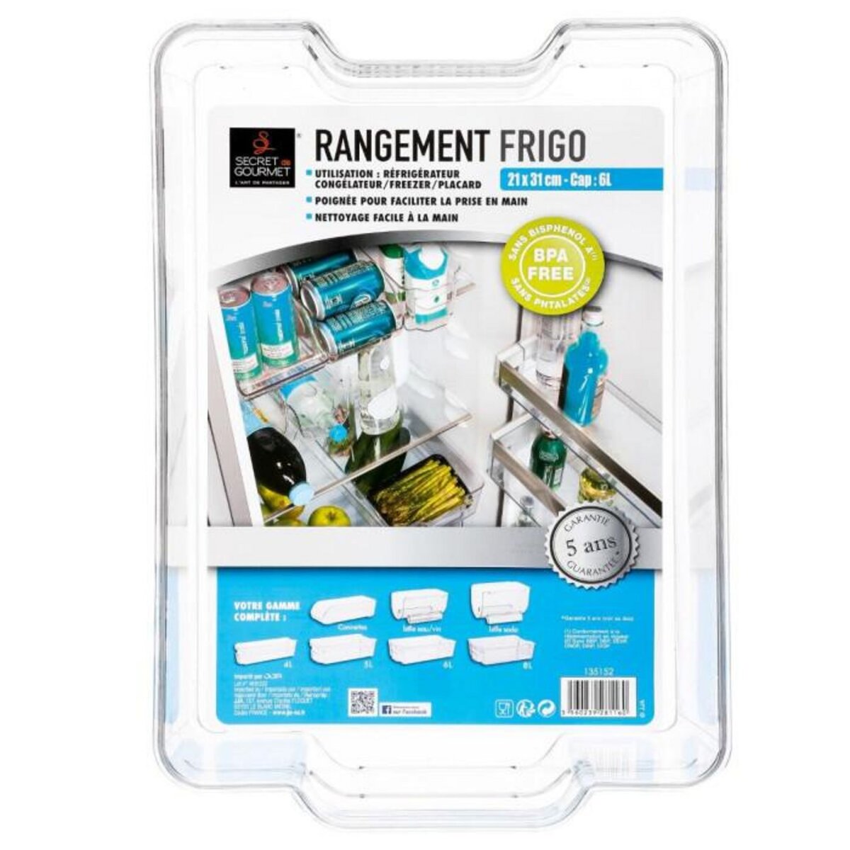 FIVE Bac de Rangement  Frigo  6L Transparent