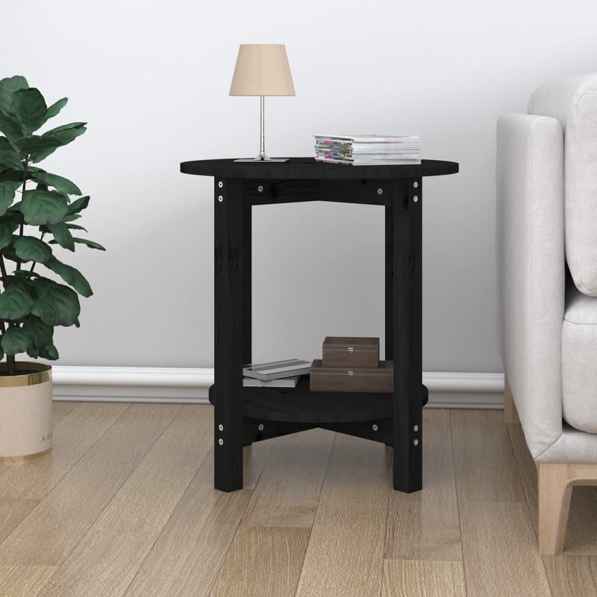 Voir la diapositive 3 : VIDAXL Table basse Noir Ø 55x60 cm Bois massif de pin