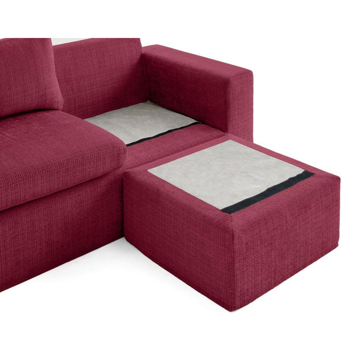 LISA DESIGN Calgary - canapé d'angle déhoussable et modulable 3 places + 1 pouf en velours texturé