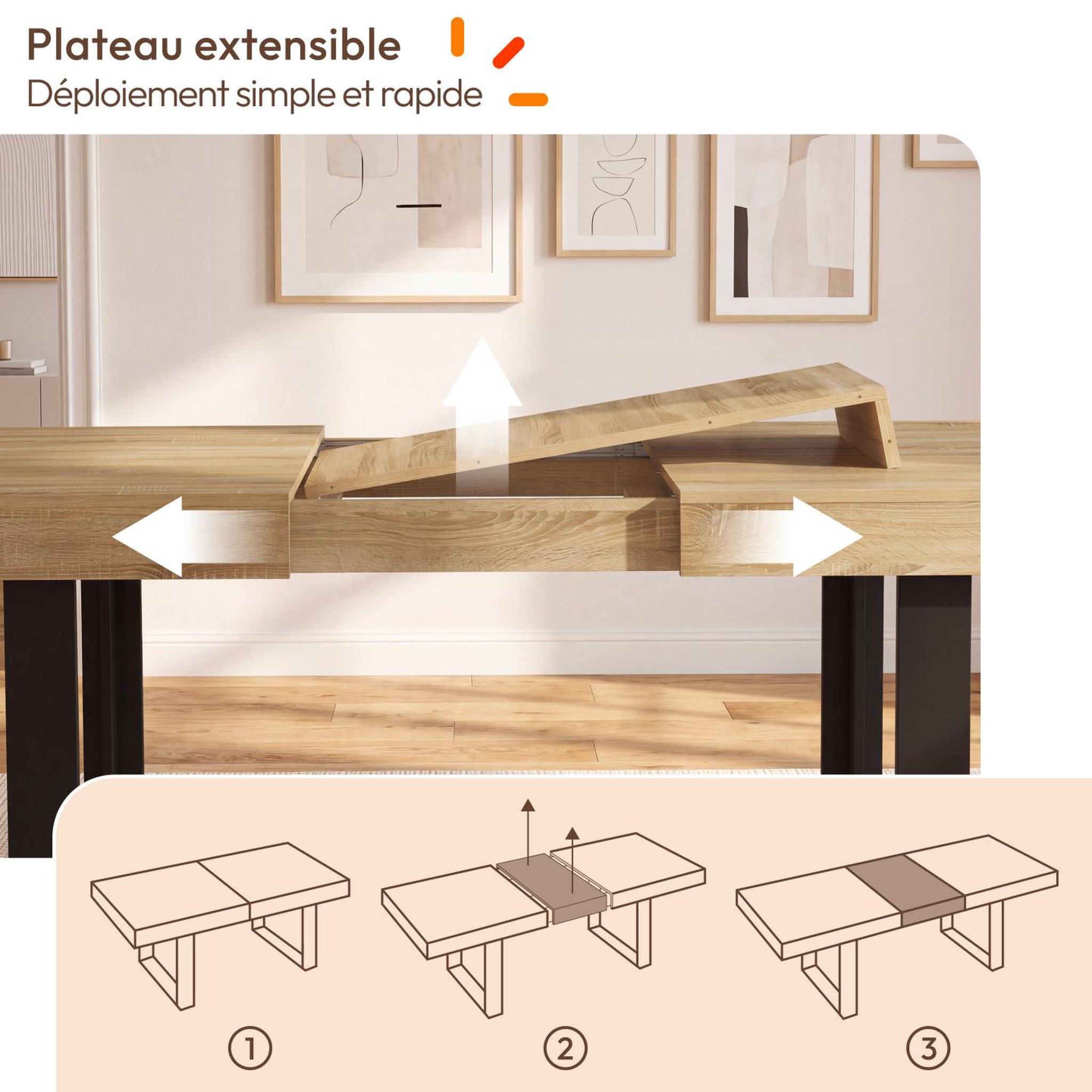 Voir la diapositive 5 : ID MARKET Ensemble table à manger extensible rectangle PHOENIX 4-8 personnes bois et noir 160 - 200 cm et 6 chaises MILA en velours noir