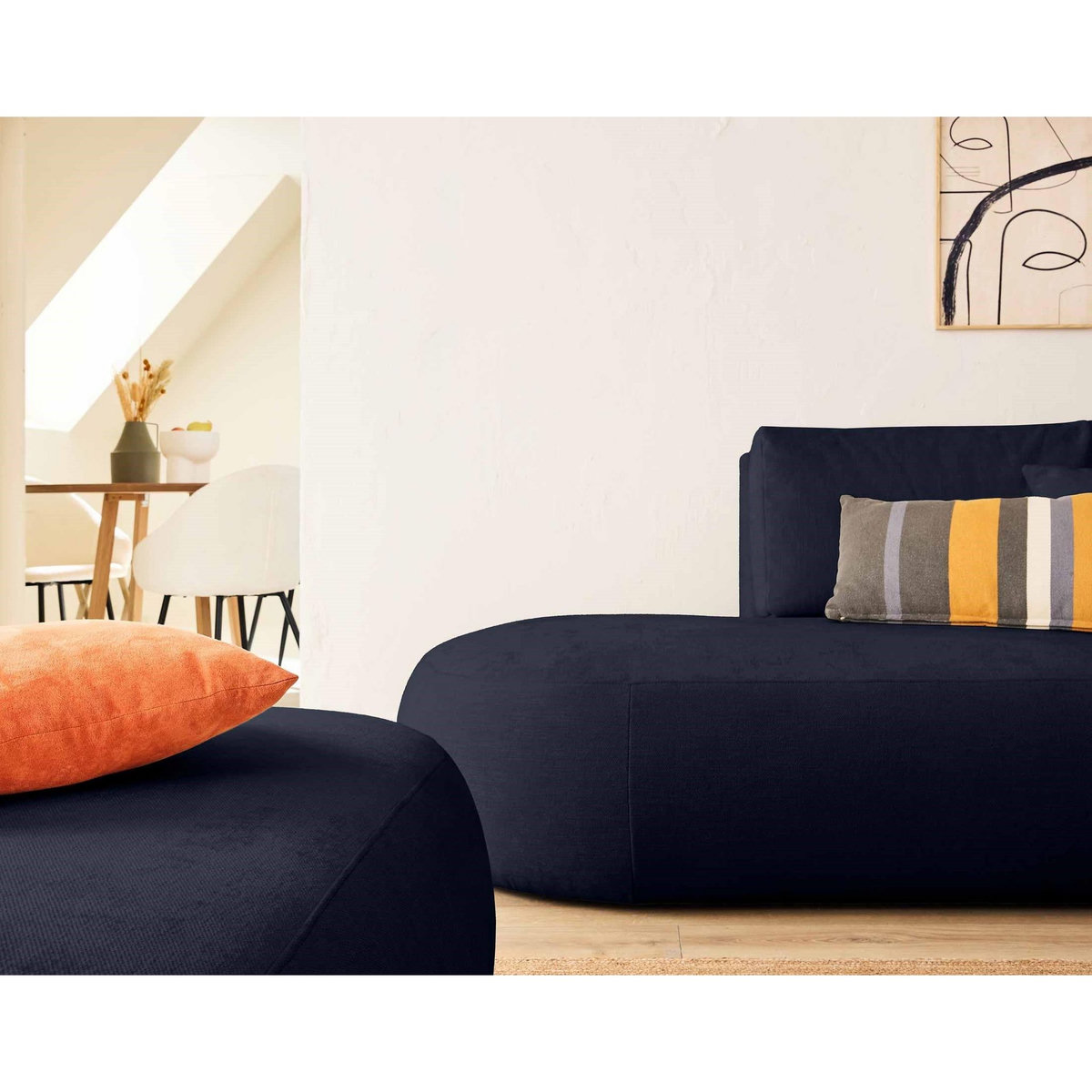 LISA DESIGN Santorini - canapé modulable d'angle droit + pouf - 4 places - en tissu texturé