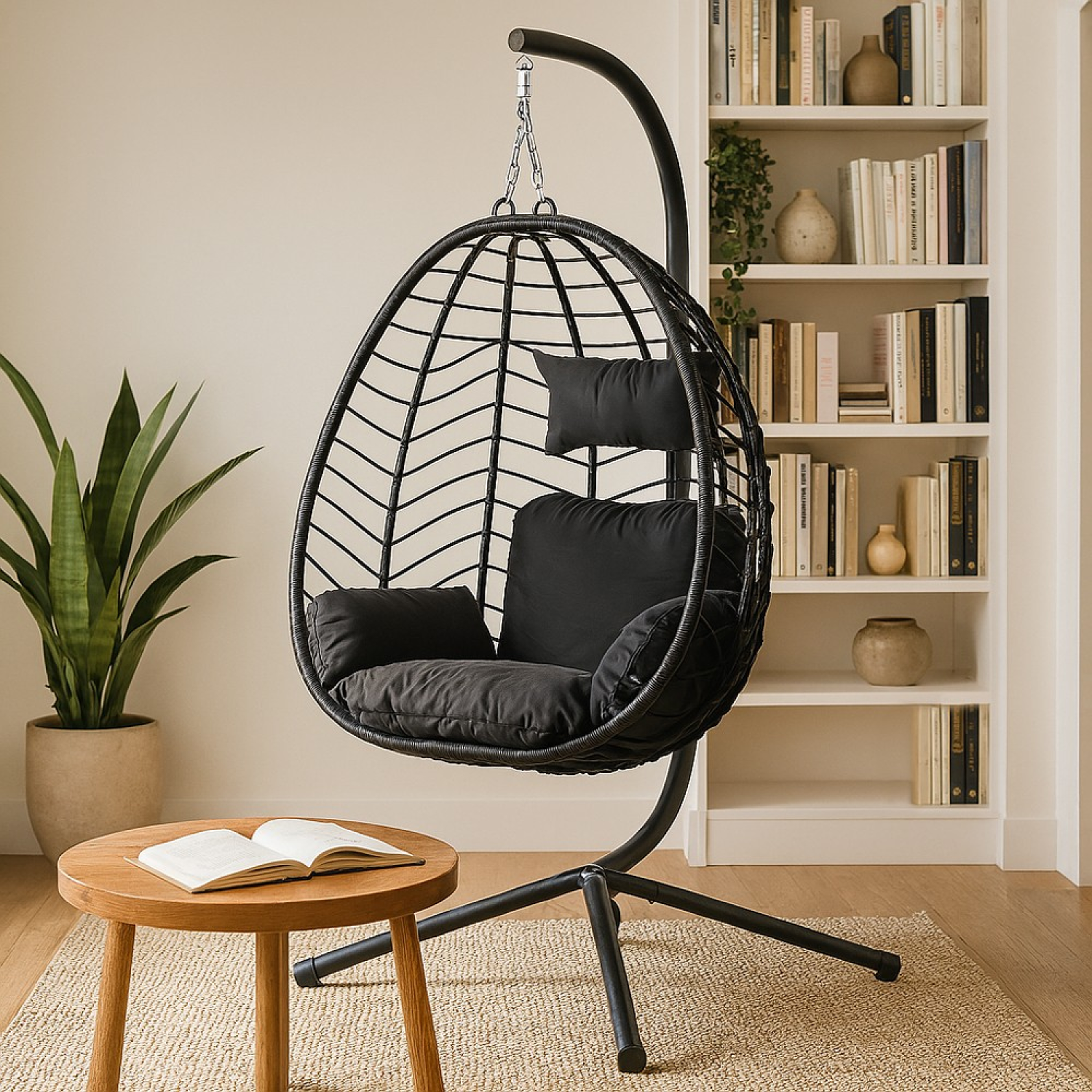 Voir la diapositive 3 : CONCEPT USINE Fauteuil suspendu en résine effet rotin noir lima