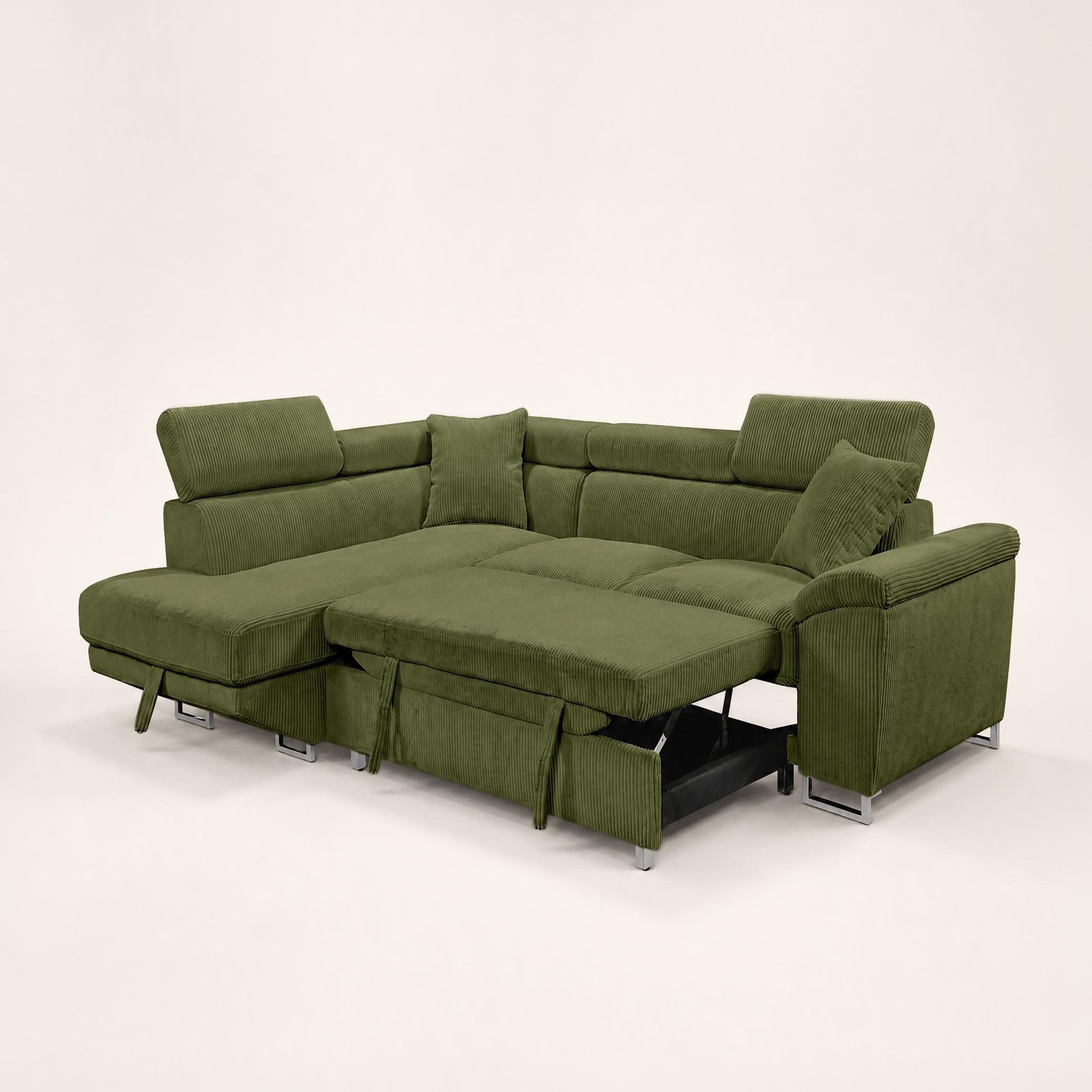 Voir la diapositive 6 : BEST MOBILIER Baoji - canapé d'angle gauche 5 places convertible avec têtières et coffre en velours côtelé