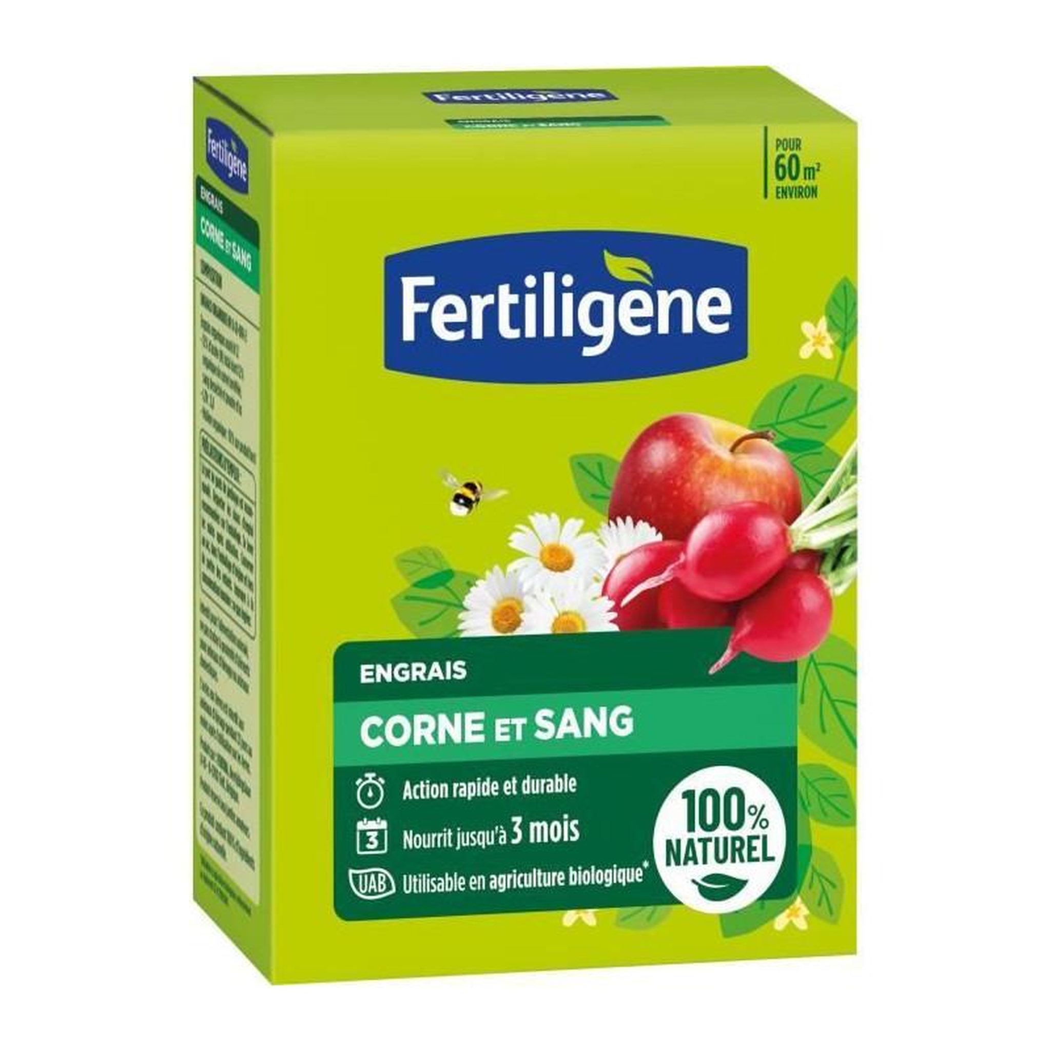 FERTILIGENE FERTILIGENE FCOSAN3 - Engrais Corne et Sang 3 kg - Action rapide et durable - Nourrit jusqu'a 3 mois - Jusqu'a 60m² fertilisée