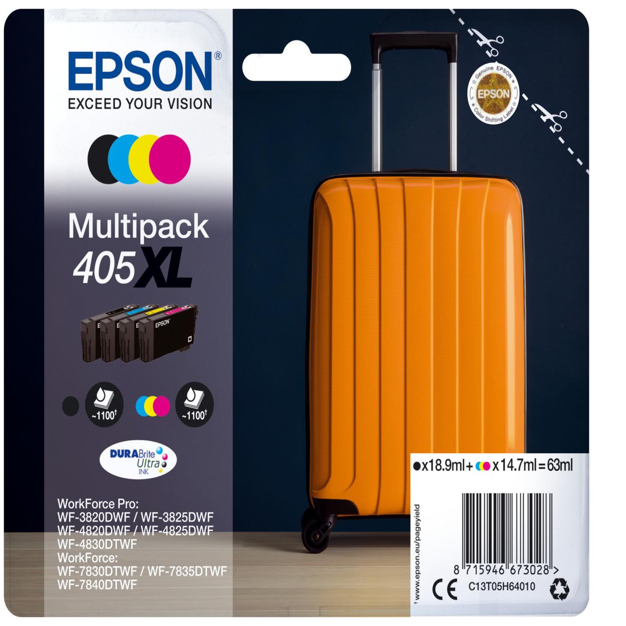 Voir la diapositive 2 : Epson Cartouche d'encre pack multipack 4 originales 405 xl (noir + 3 couleurs) - c13t05h64010