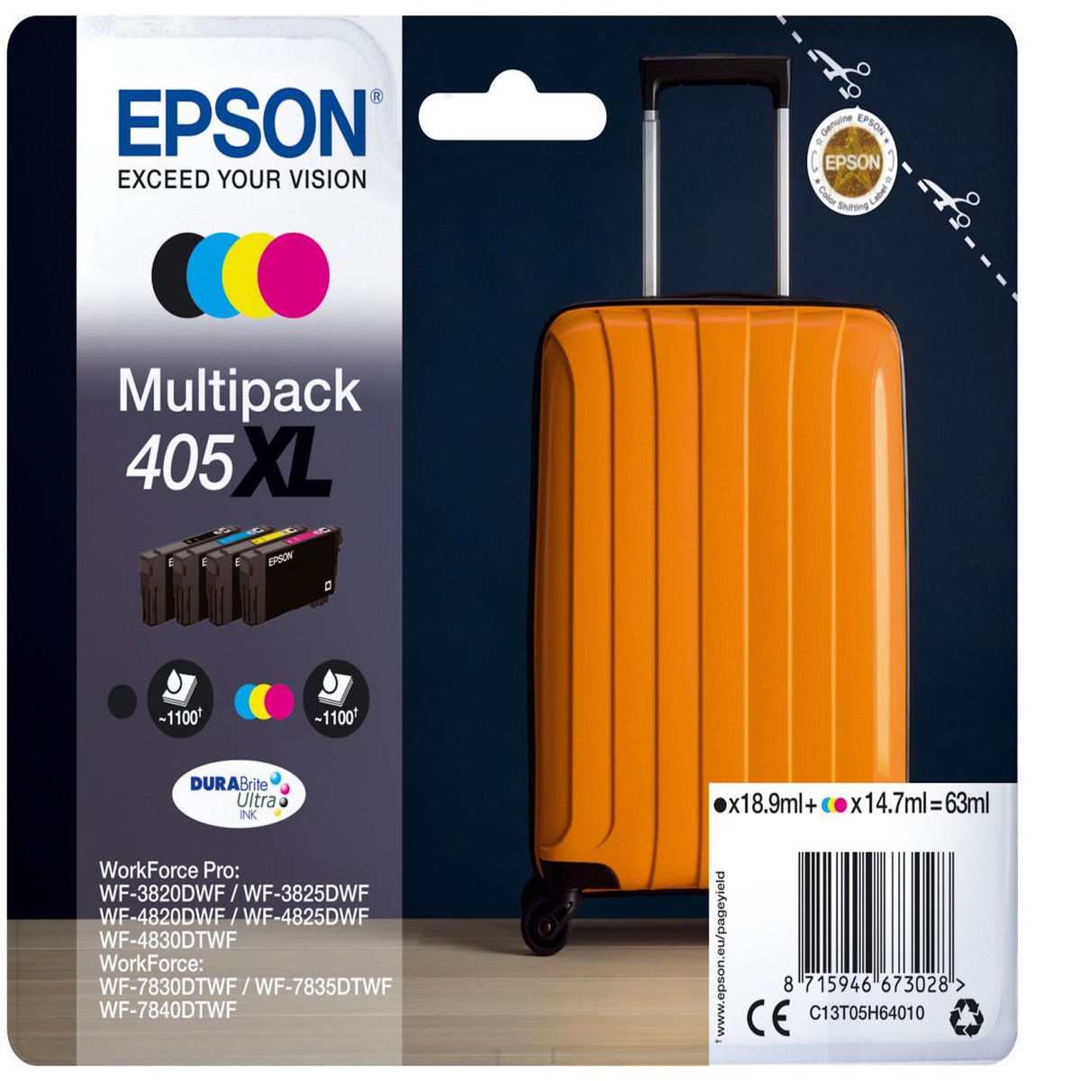 Epson Cartouche d'encre Pack Multipack 4 Originales 405 XL (Noir + 3 Couleurs) - C13T05H64010