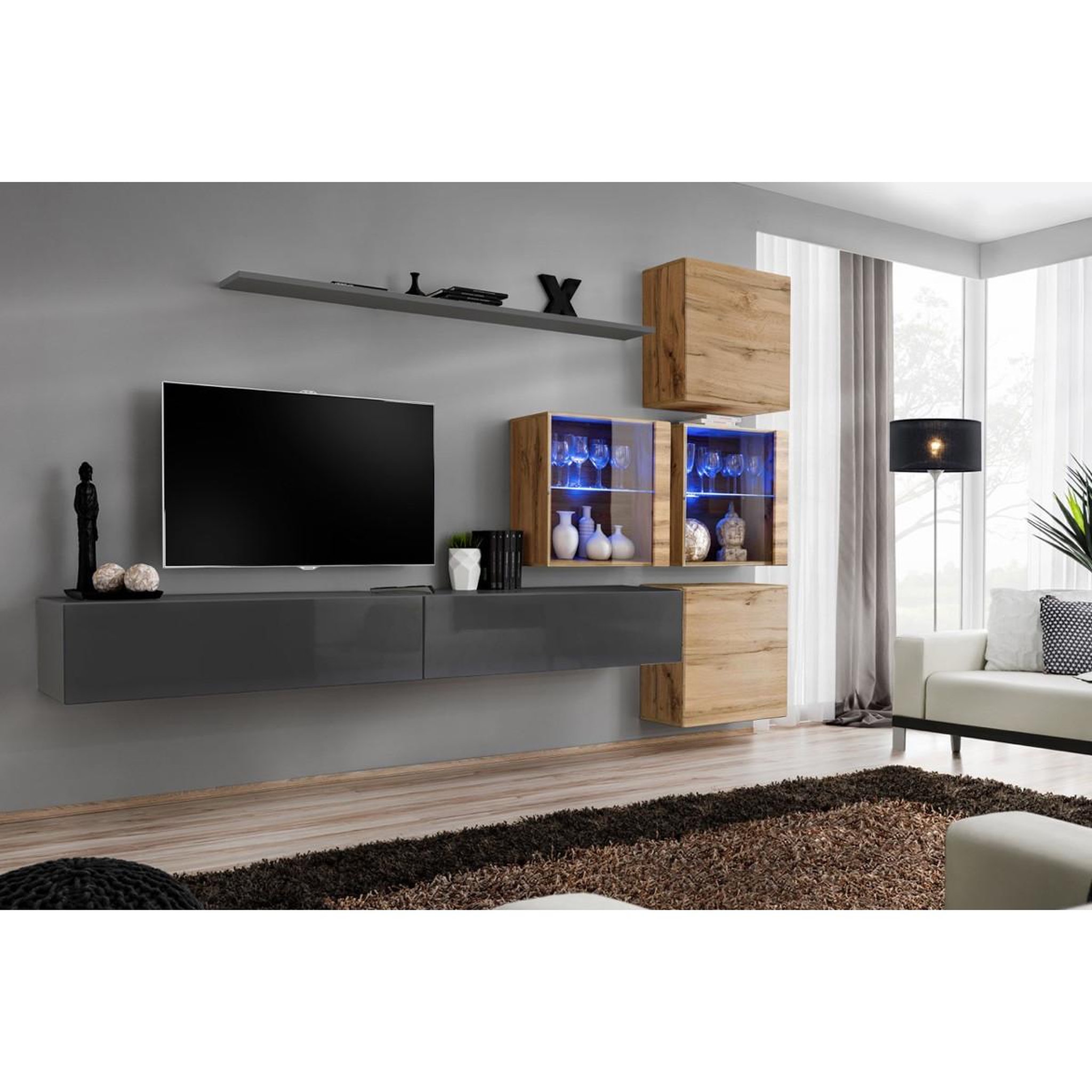 Voir la diapositive 2 : Paris Prix Meuble tv mural design  switch xix  310cm gris & naturel
