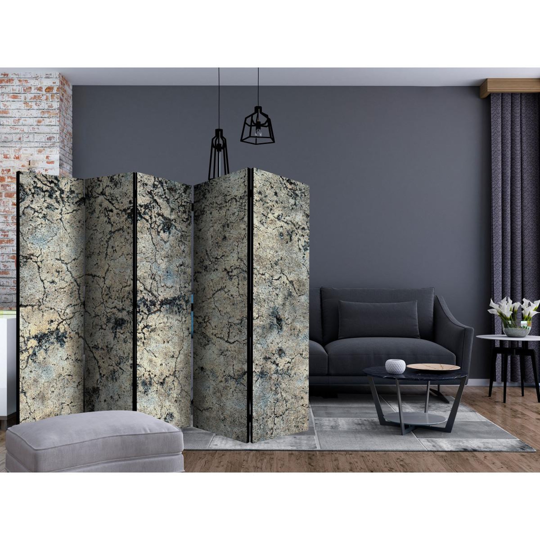 Voir la diapositive 2 : Paris Prix Paravent 5 volets  cracked stone  172x225cm