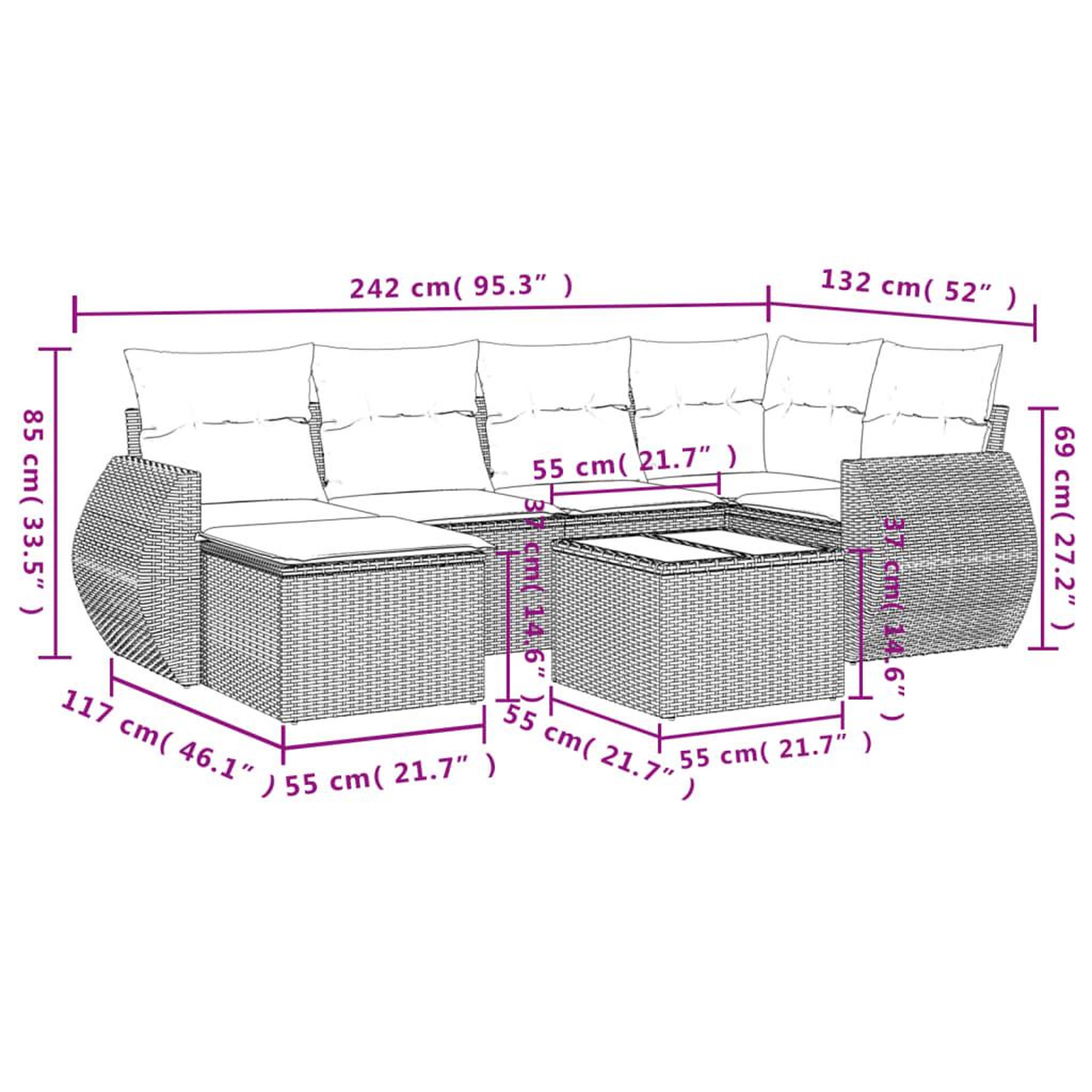 Voir la diapositive 3 : VIDAXL Salon de jardin avec coussins 7 pcs beige resine tressee