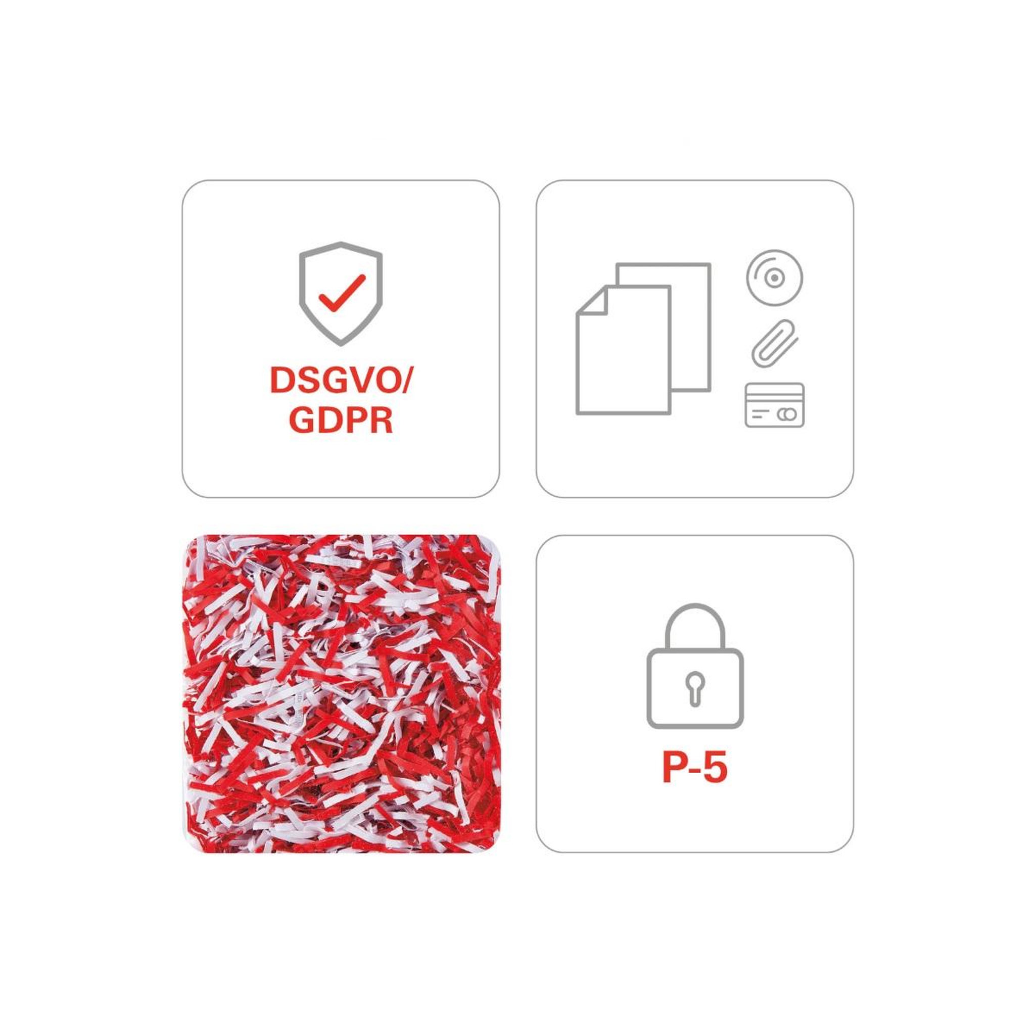 Voir la diapositive 5 : Hsm Destructeur de documents 6 feuilles coupe particules 2x15mm - 1046111