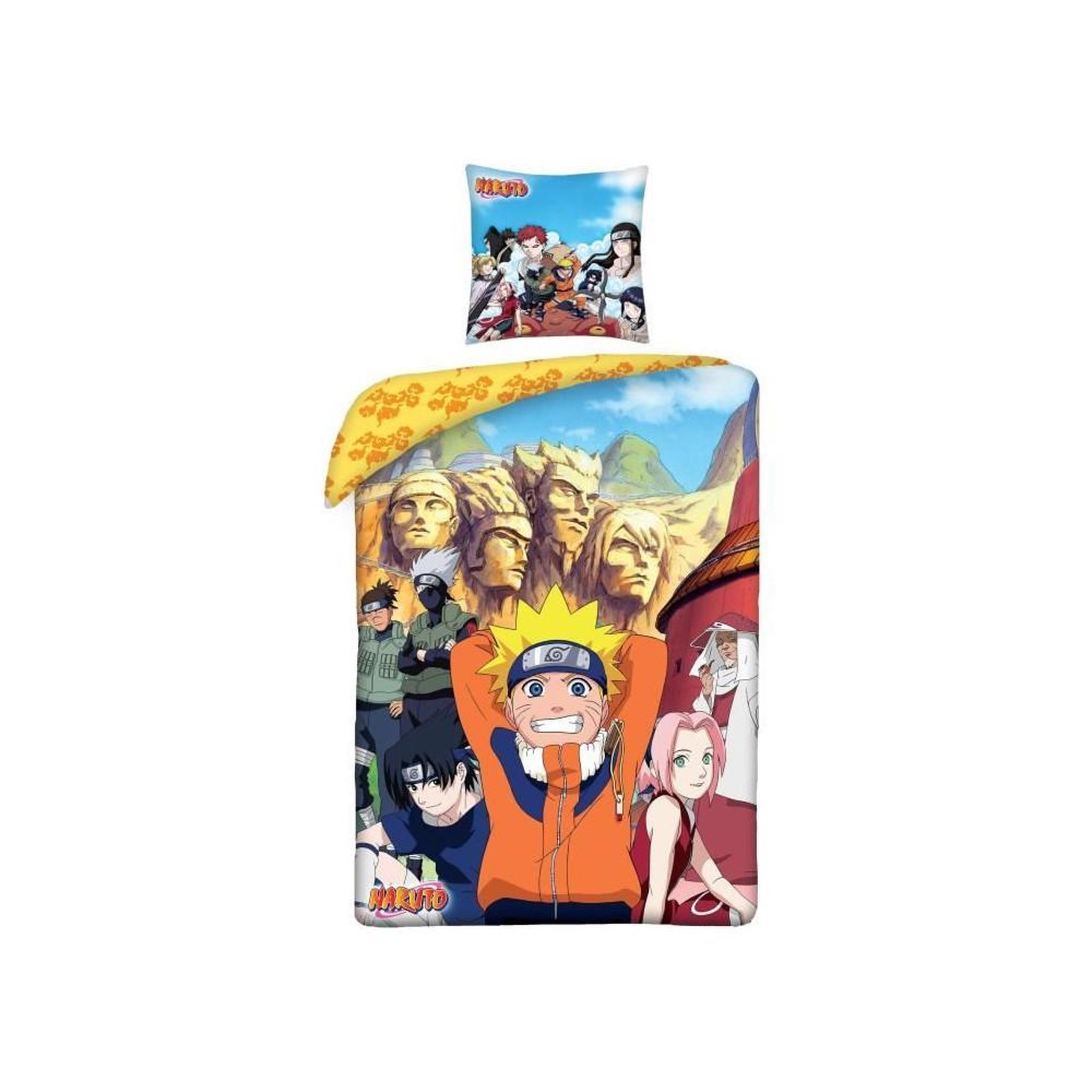 NARUTO Parure de lit - NARUTO - Konoha - Microfibre - 1 housse de couette 140 x 200 cm + 1 taie 63 x 63 cm