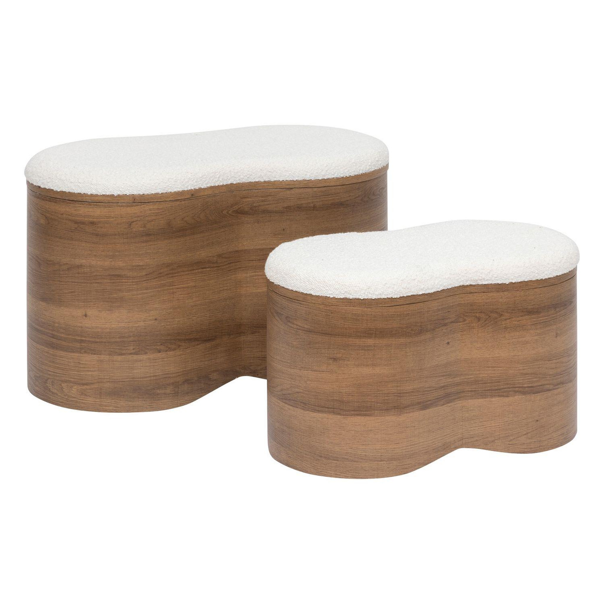 ATMOSPHERA Ensemble de 2 bancs coffres effet bois et bouclette loe - blanc