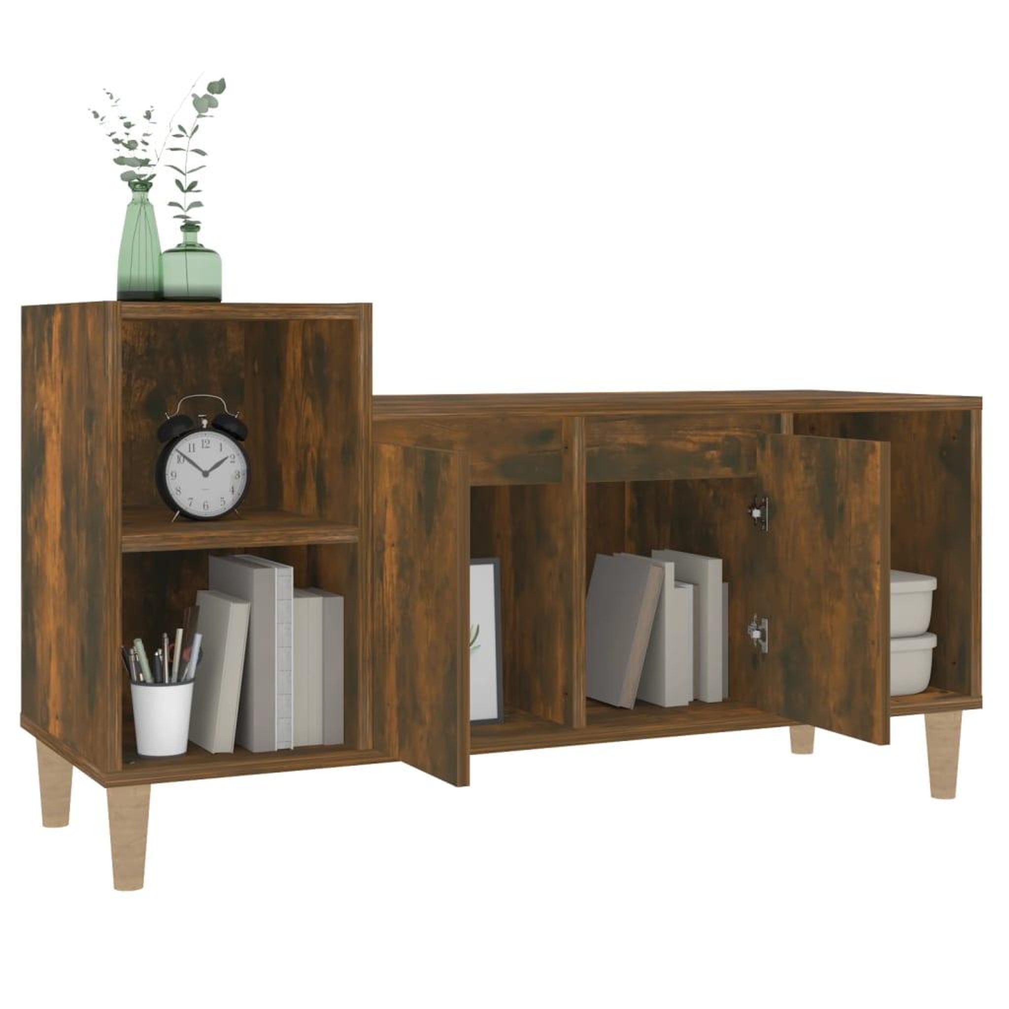 Voir la diapositive 4 : VIDAXL Meuble TV Chene fume 100x35x55 cm Bois d'ingenierie