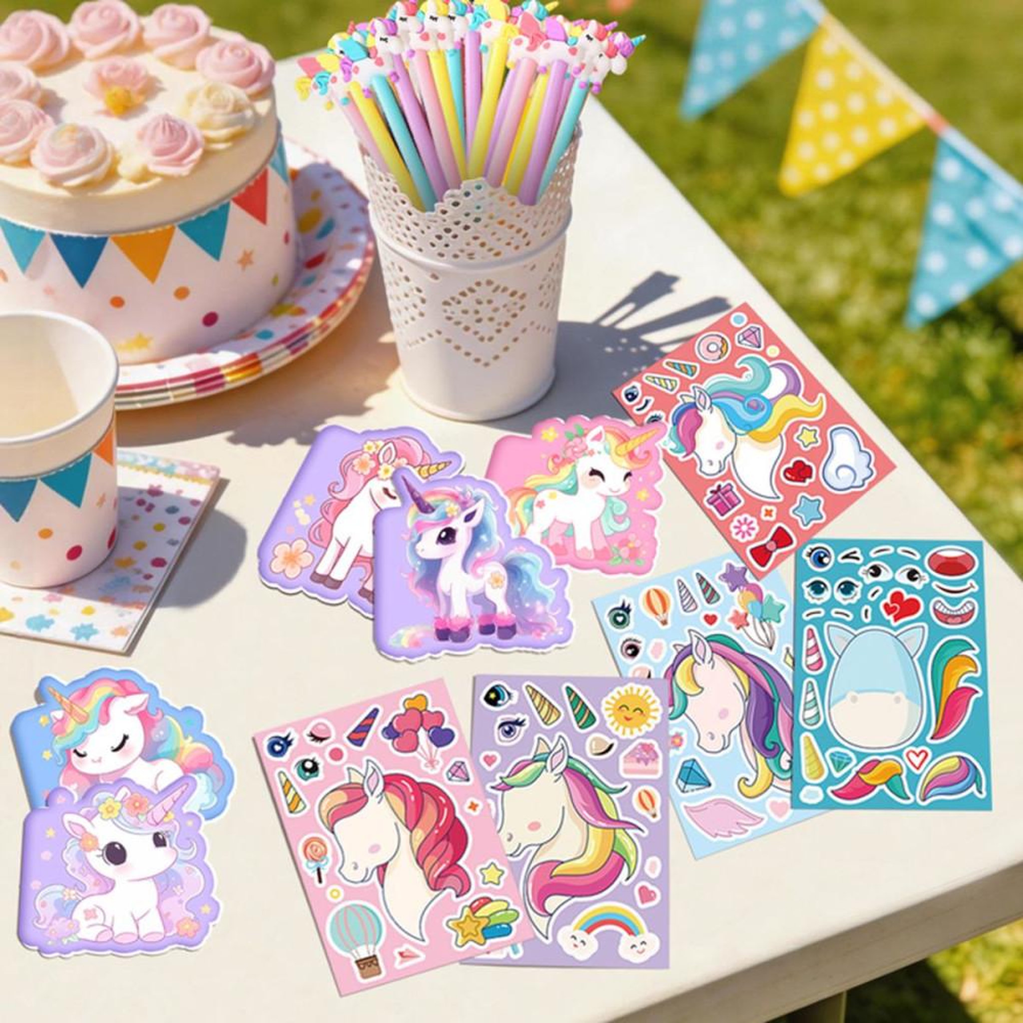 Voir la diapositive 5 : Kit de remplissage sac cadeau licorne multicolore, set 108 pièces pour enfants